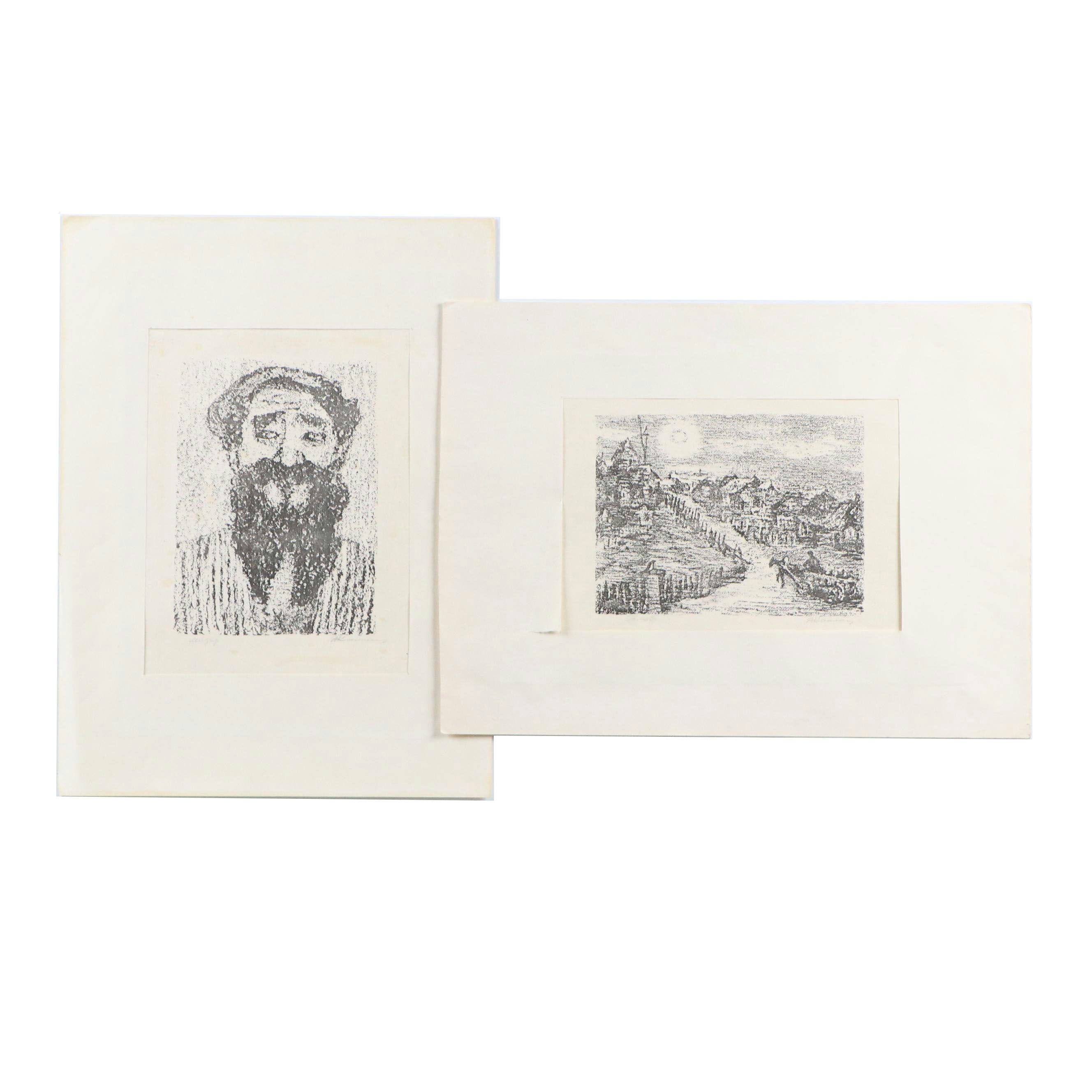 Anatoli Kaplan Lithographs "Lazar Wolf, the Butcher" and "Return Home"