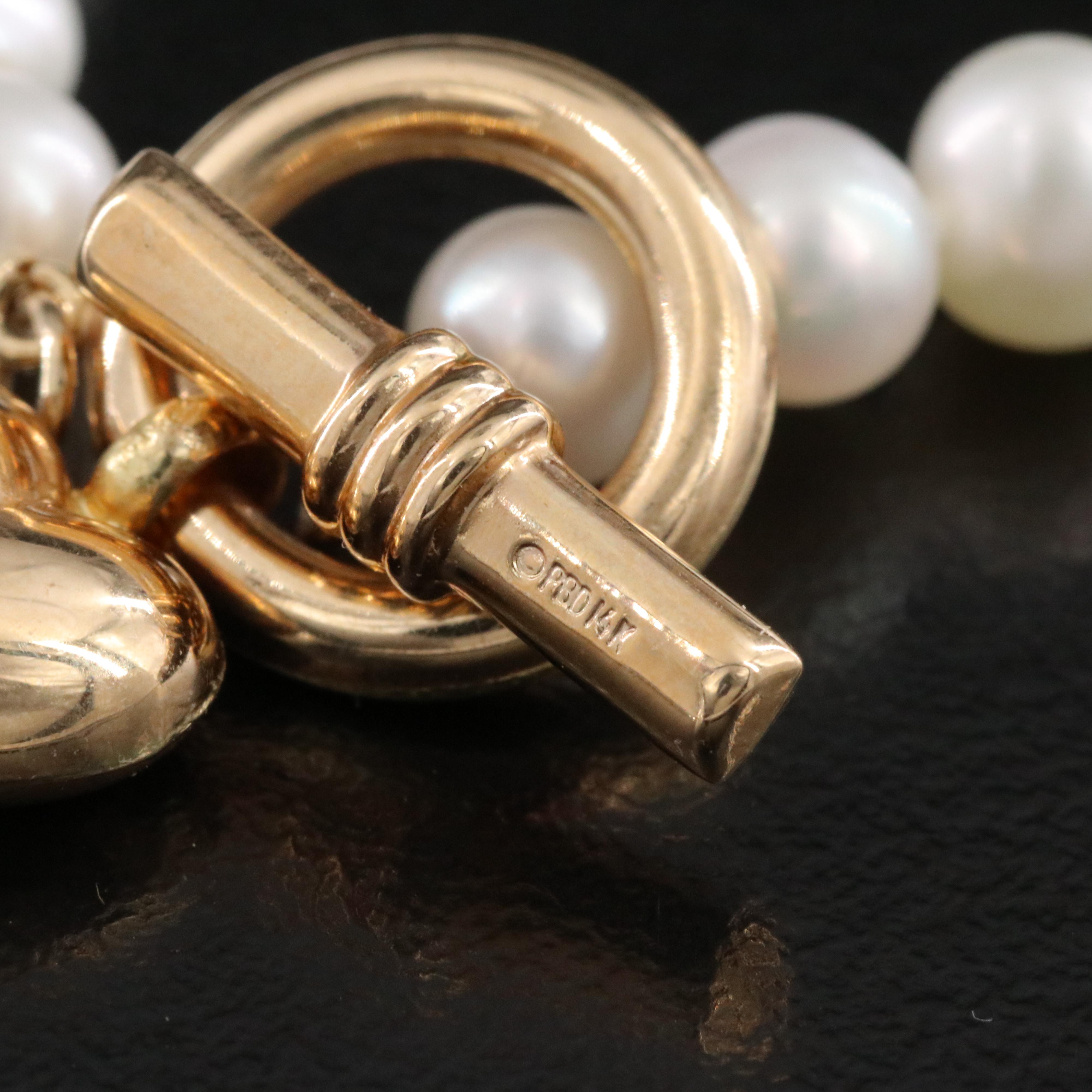 14K Pearl Toggle Heart Charm Necklace and Bracelet