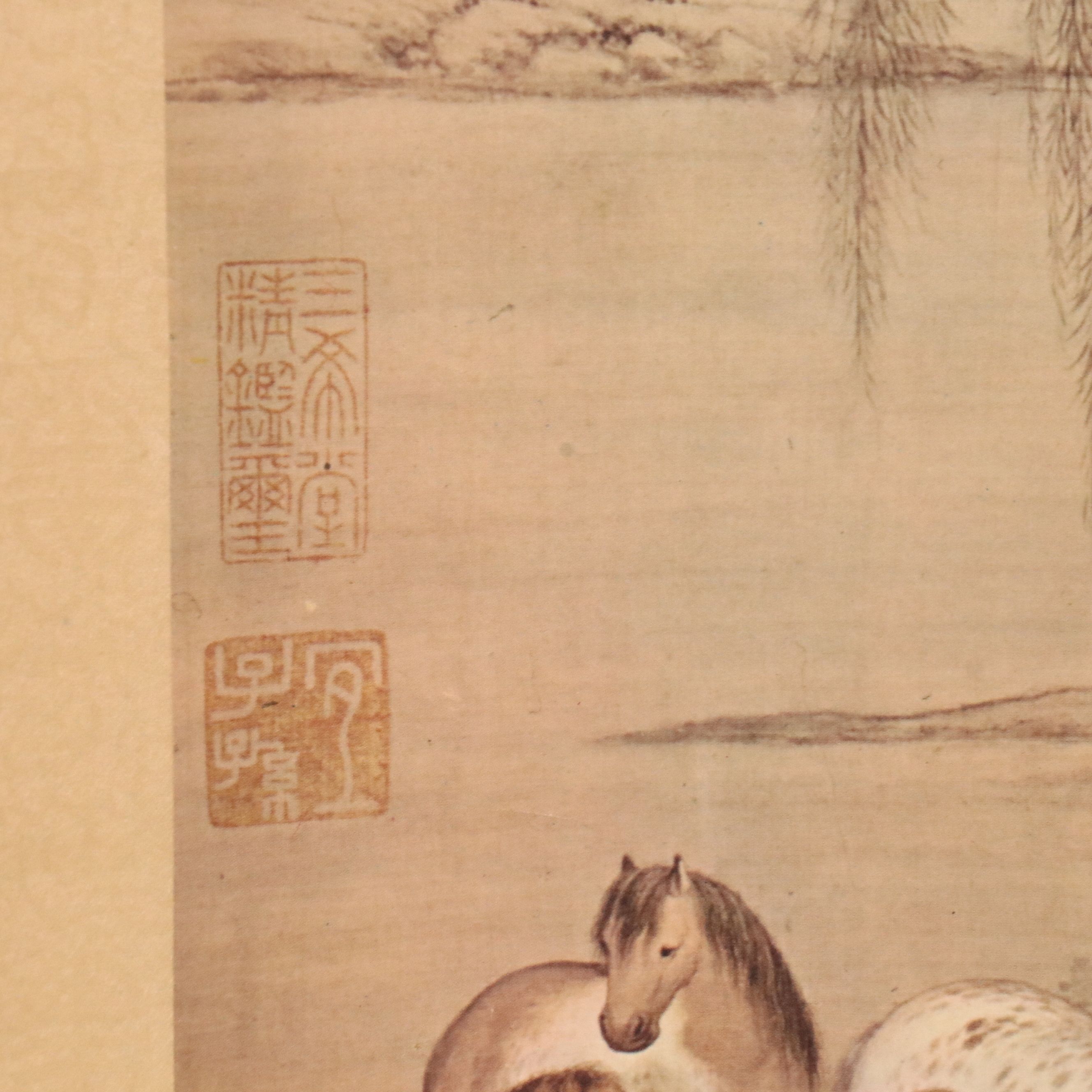 Hanging Scroll Offset Lithograph After Giuseppe Castiglione's "Eight Horses"