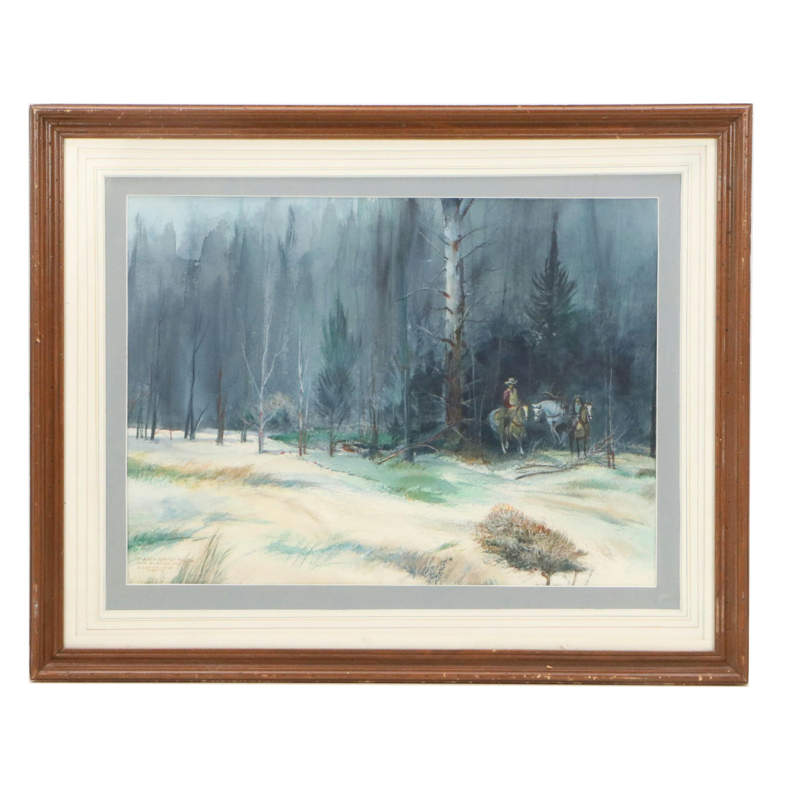 C. Booth Farcus Watercolor Painting "Elk Hunters," Mid-20th Century