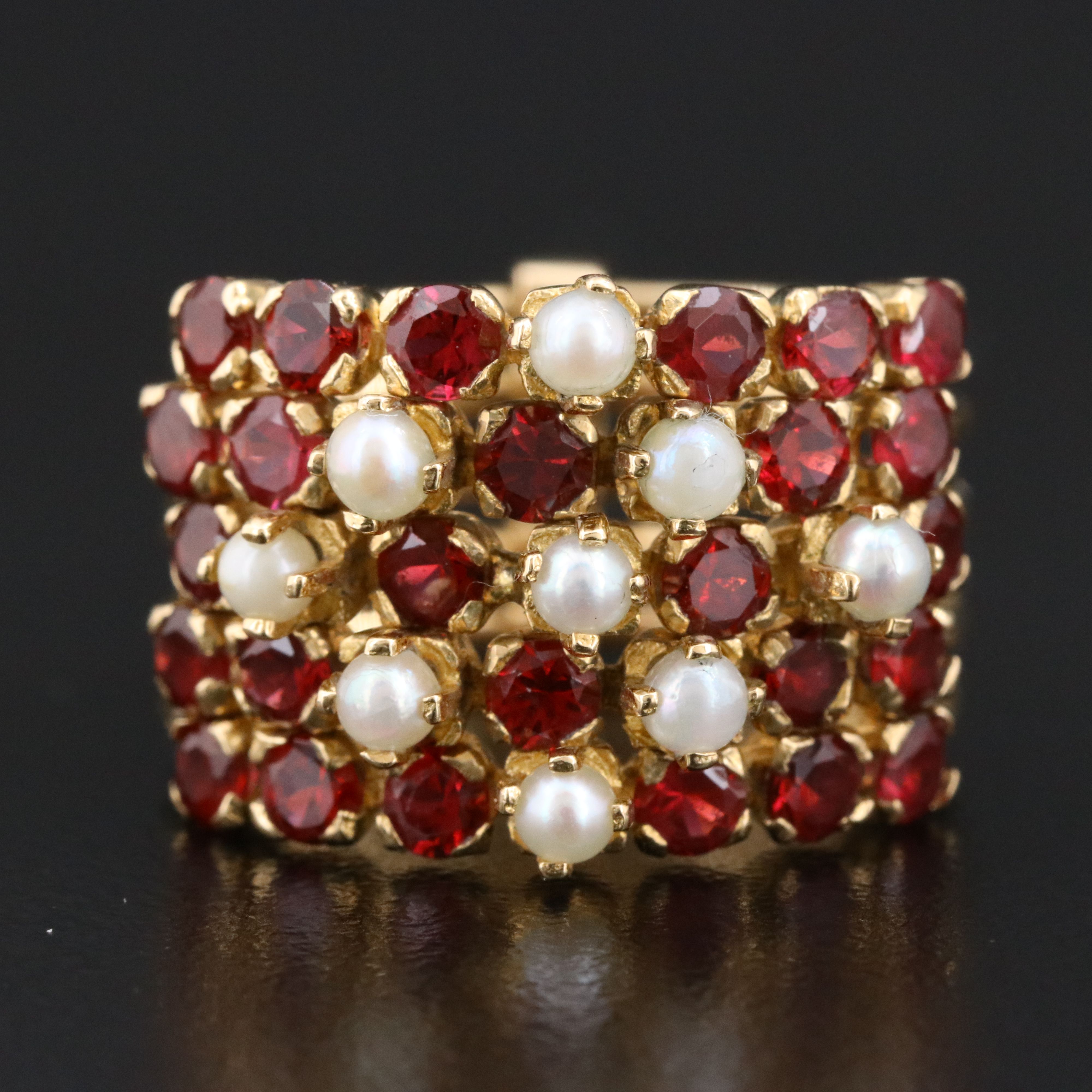 18K Ruby and Seed Pearl Connected Stacking Rings