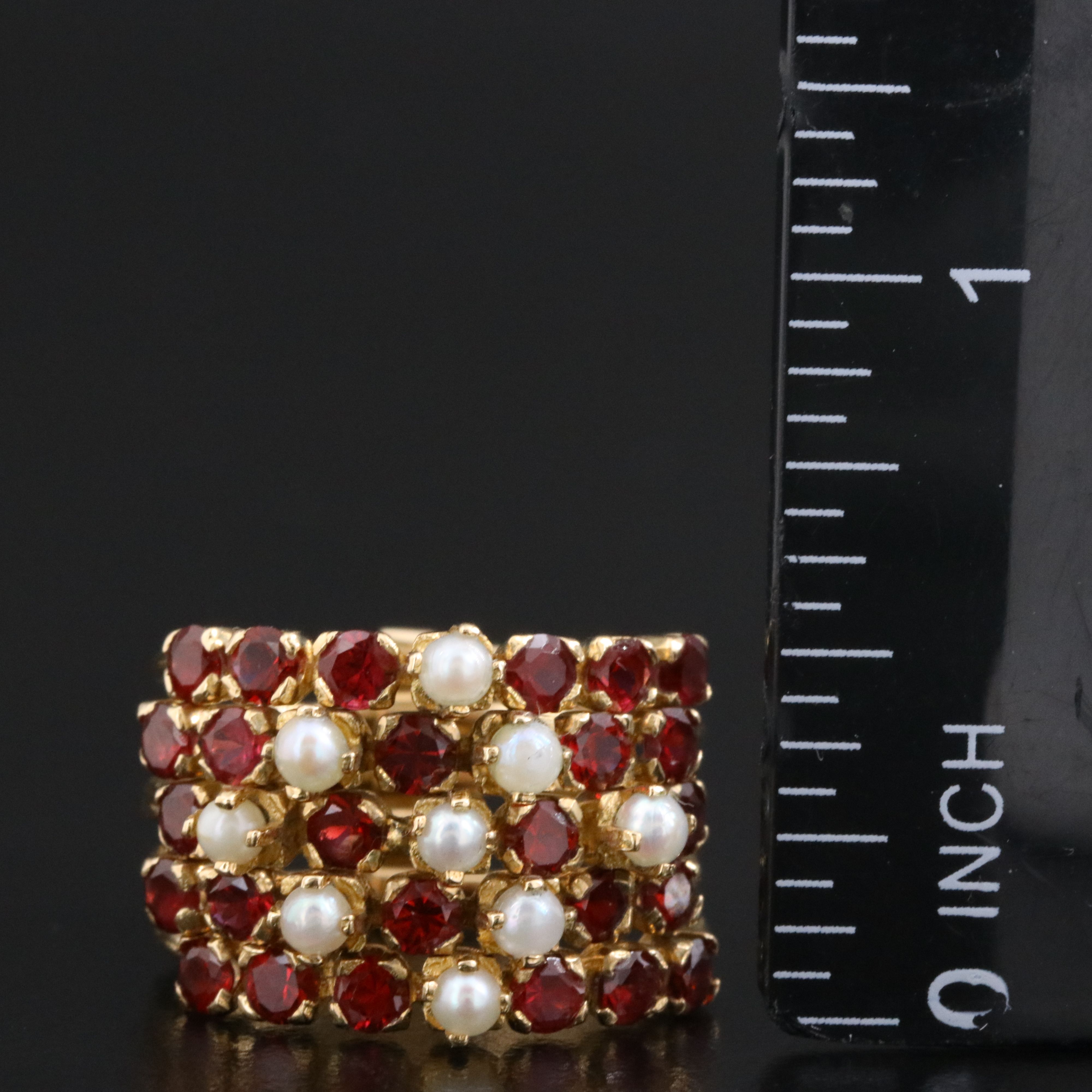 18K Ruby and Seed Pearl Connected Stacking Rings