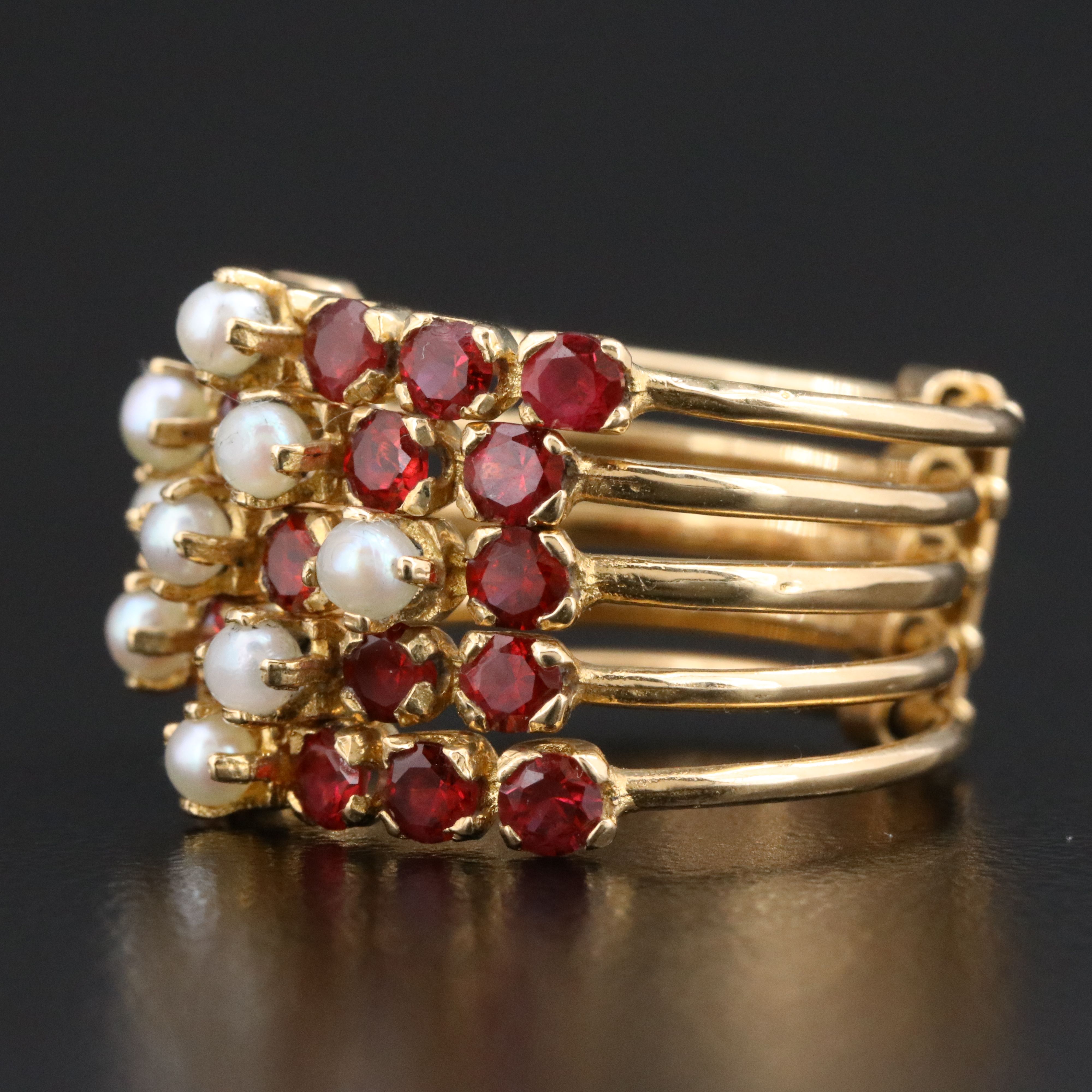 18K Ruby and Seed Pearl Connected Stacking Rings