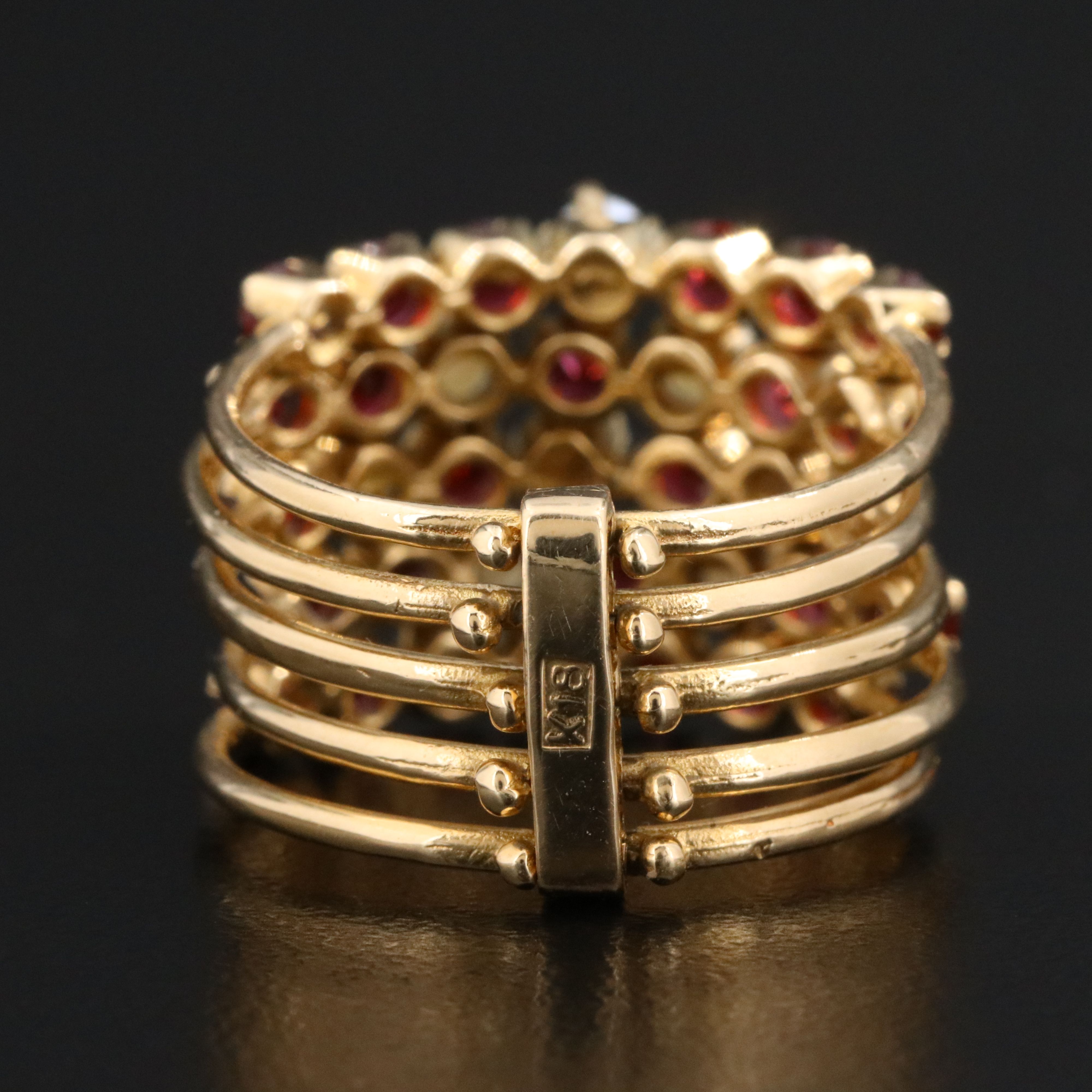 18K Ruby and Seed Pearl Connected Stacking Rings