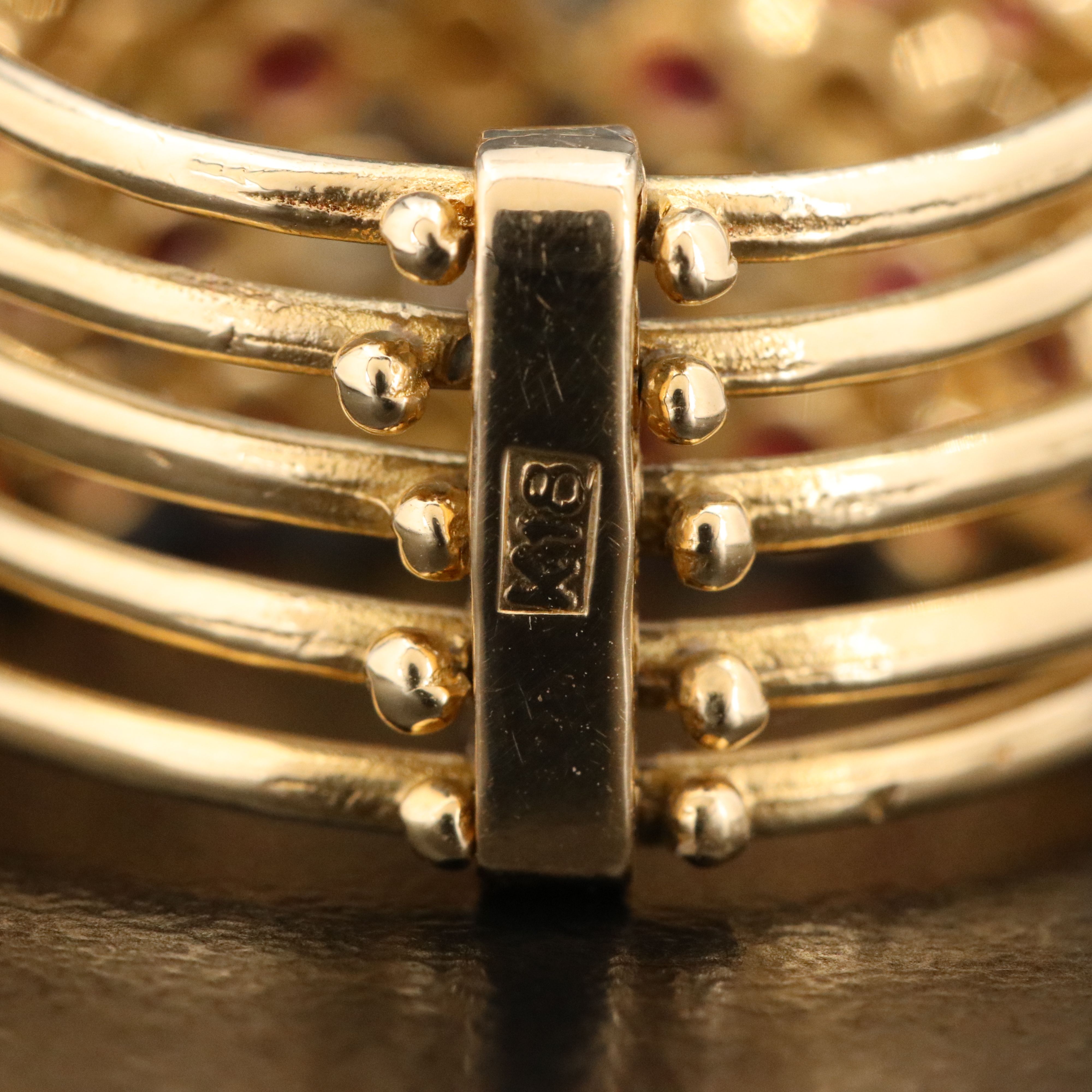 18K Ruby and Seed Pearl Connected Stacking Rings