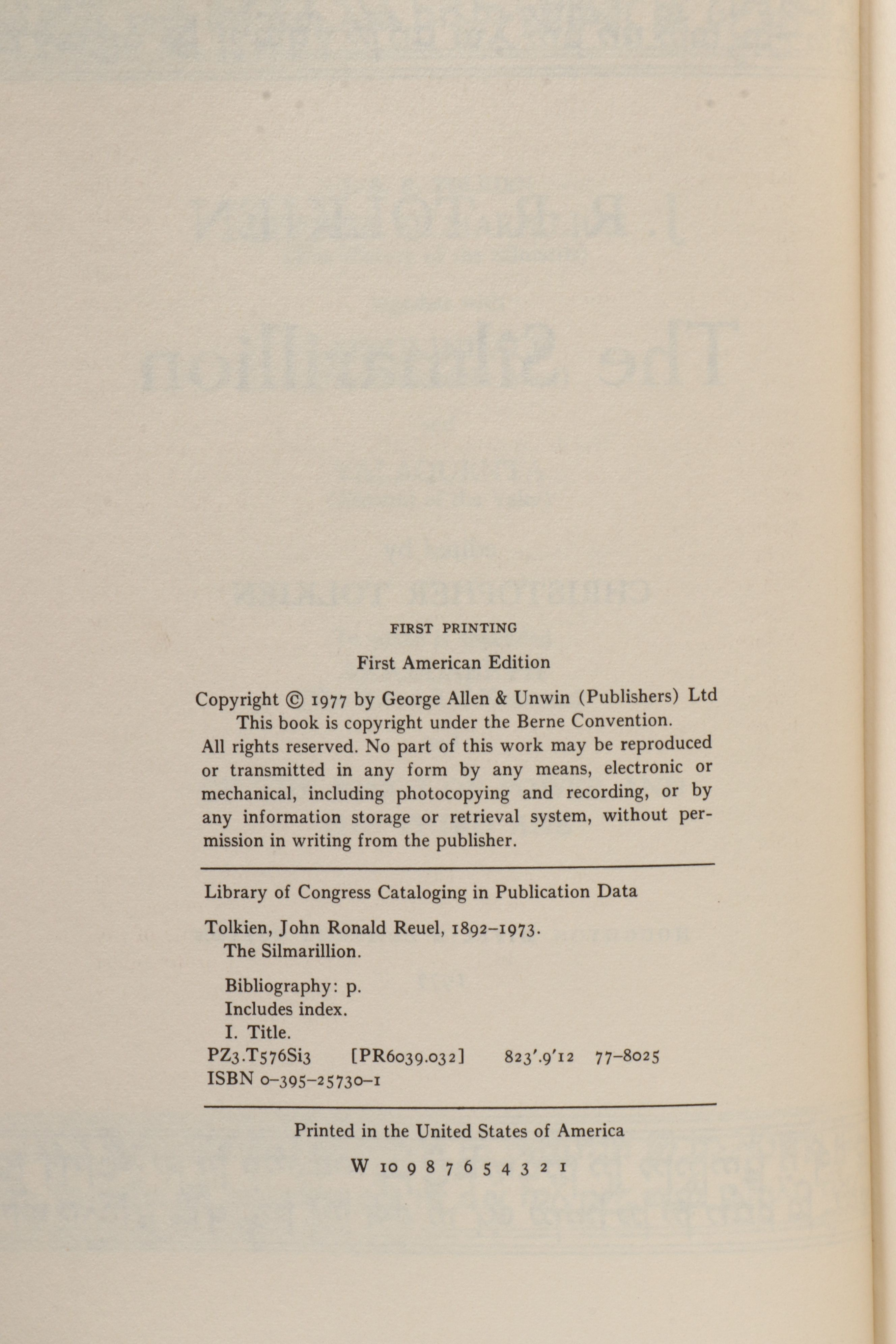 First American Printing "The Silmarillion" by J. R. R. Tolkien with Map, 1977