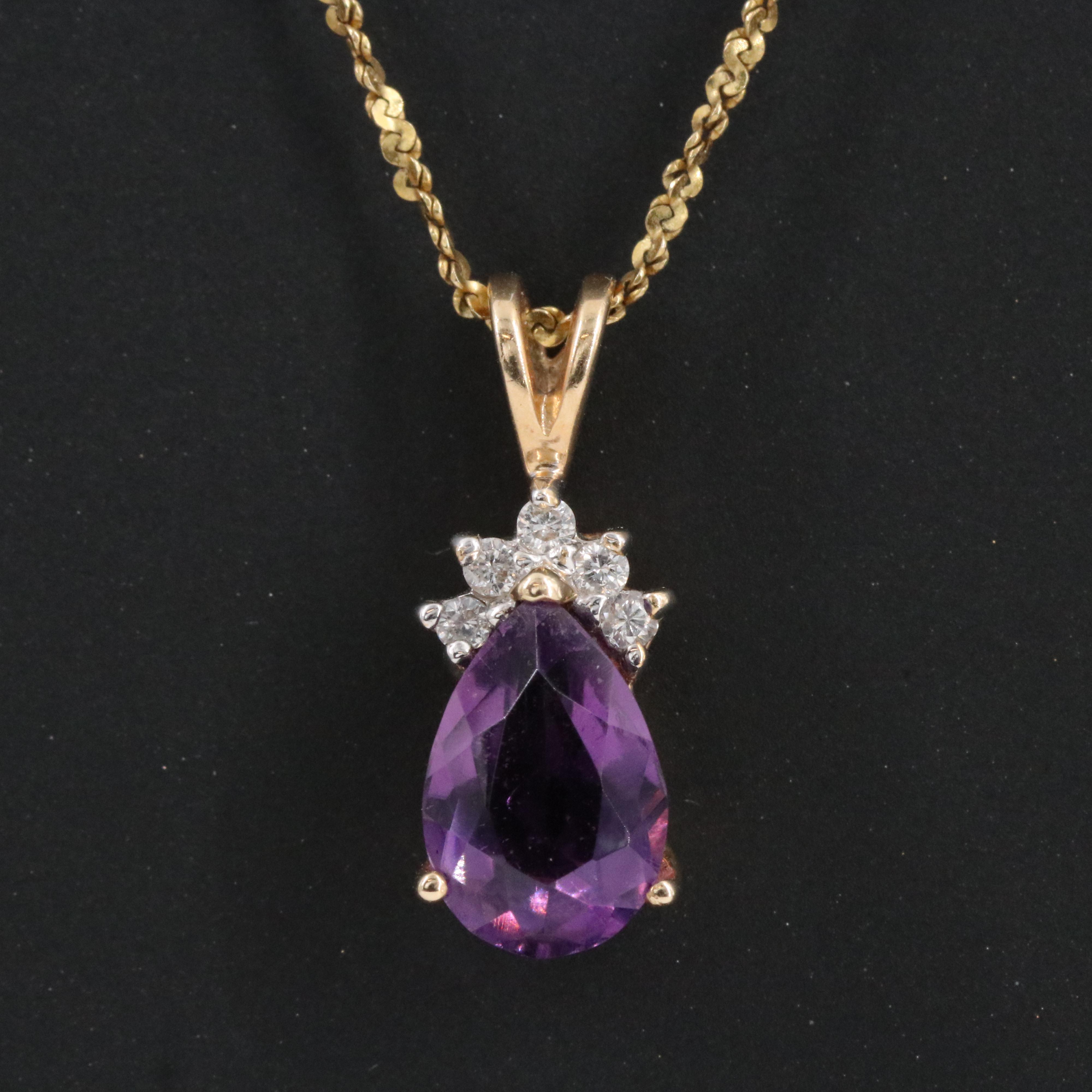 14K Amethyst and Diamond Pendant Necklace