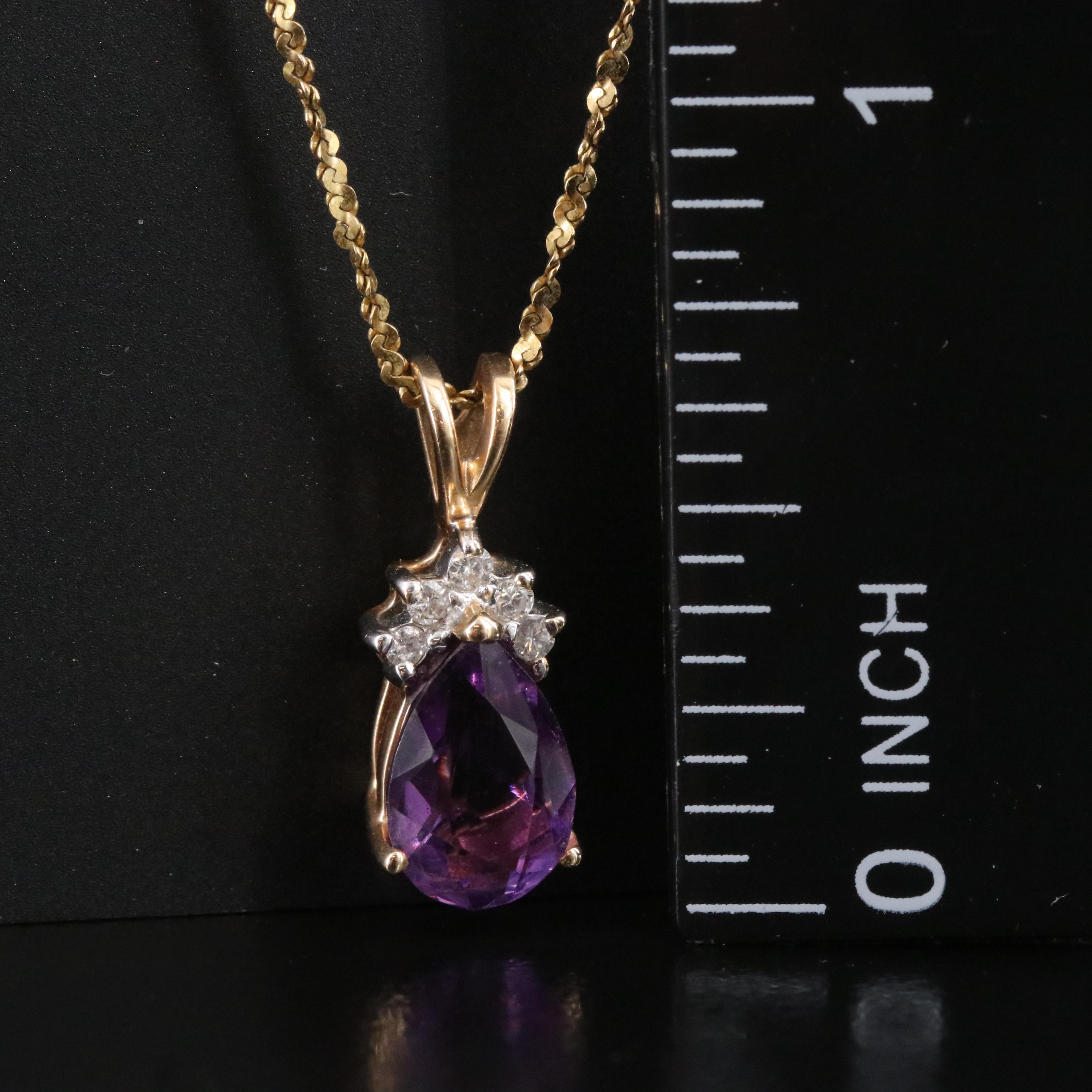 14K Amethyst and Diamond Pendant Necklace