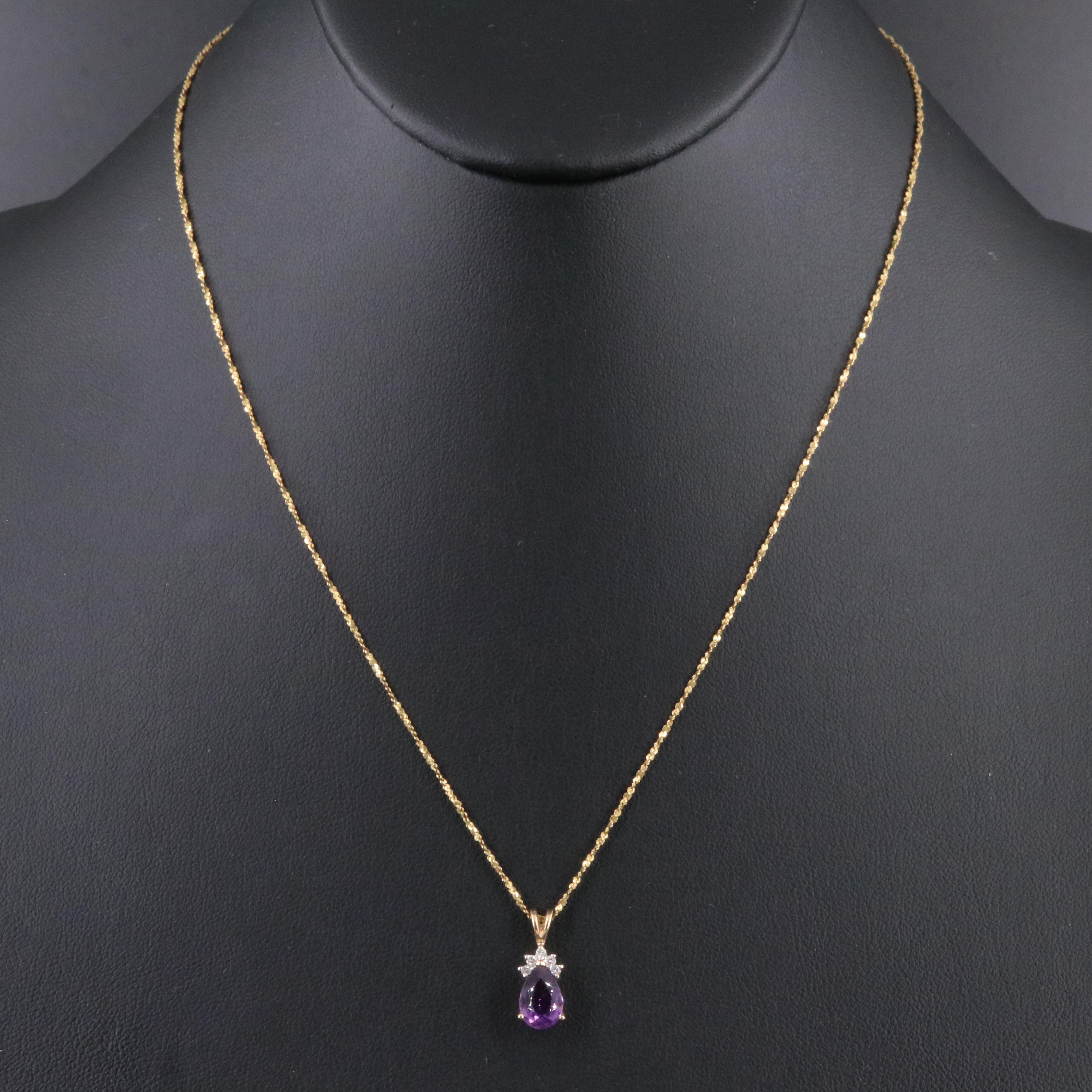 14K Amethyst and Diamond Pendant Necklace
