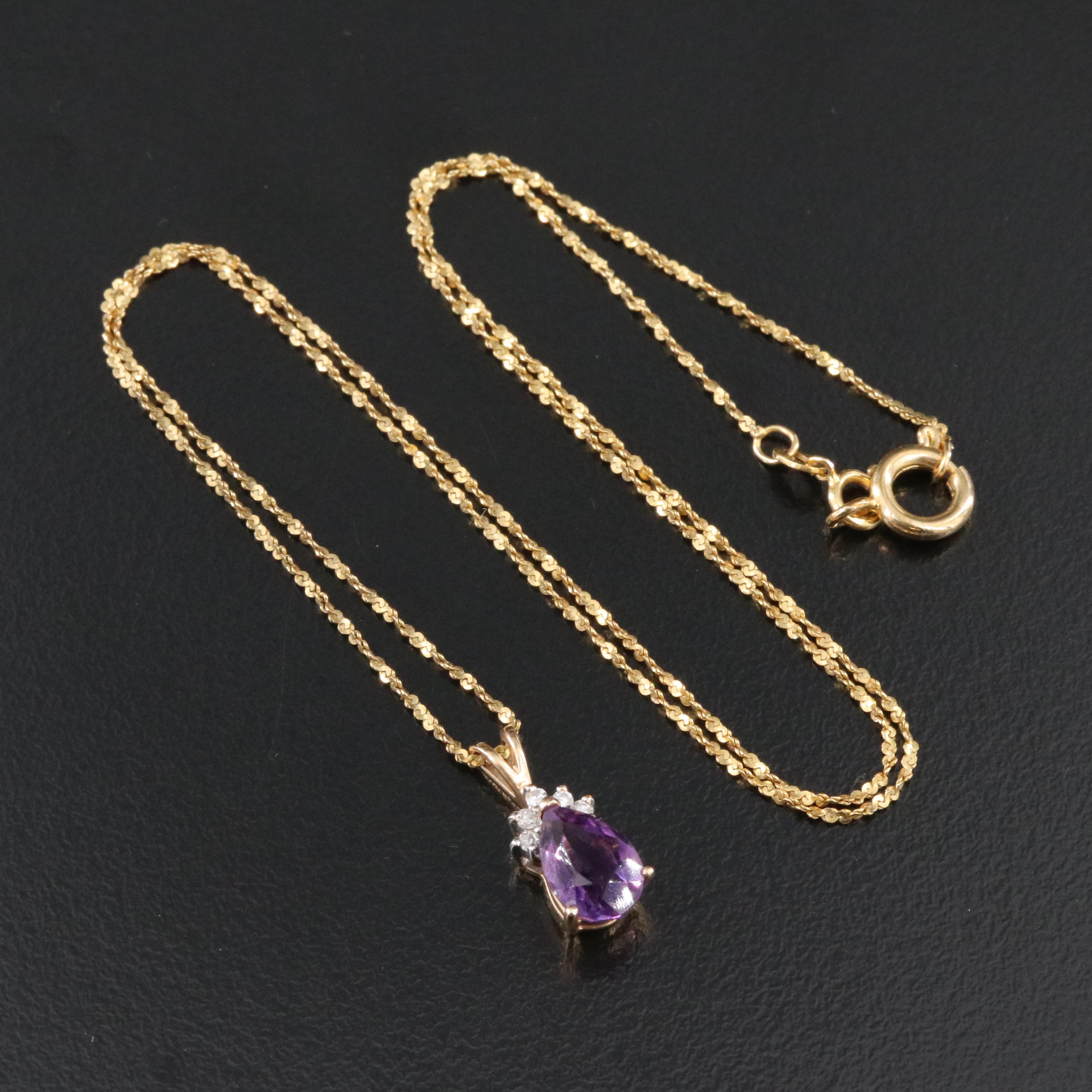 14K Amethyst and Diamond Pendant Necklace