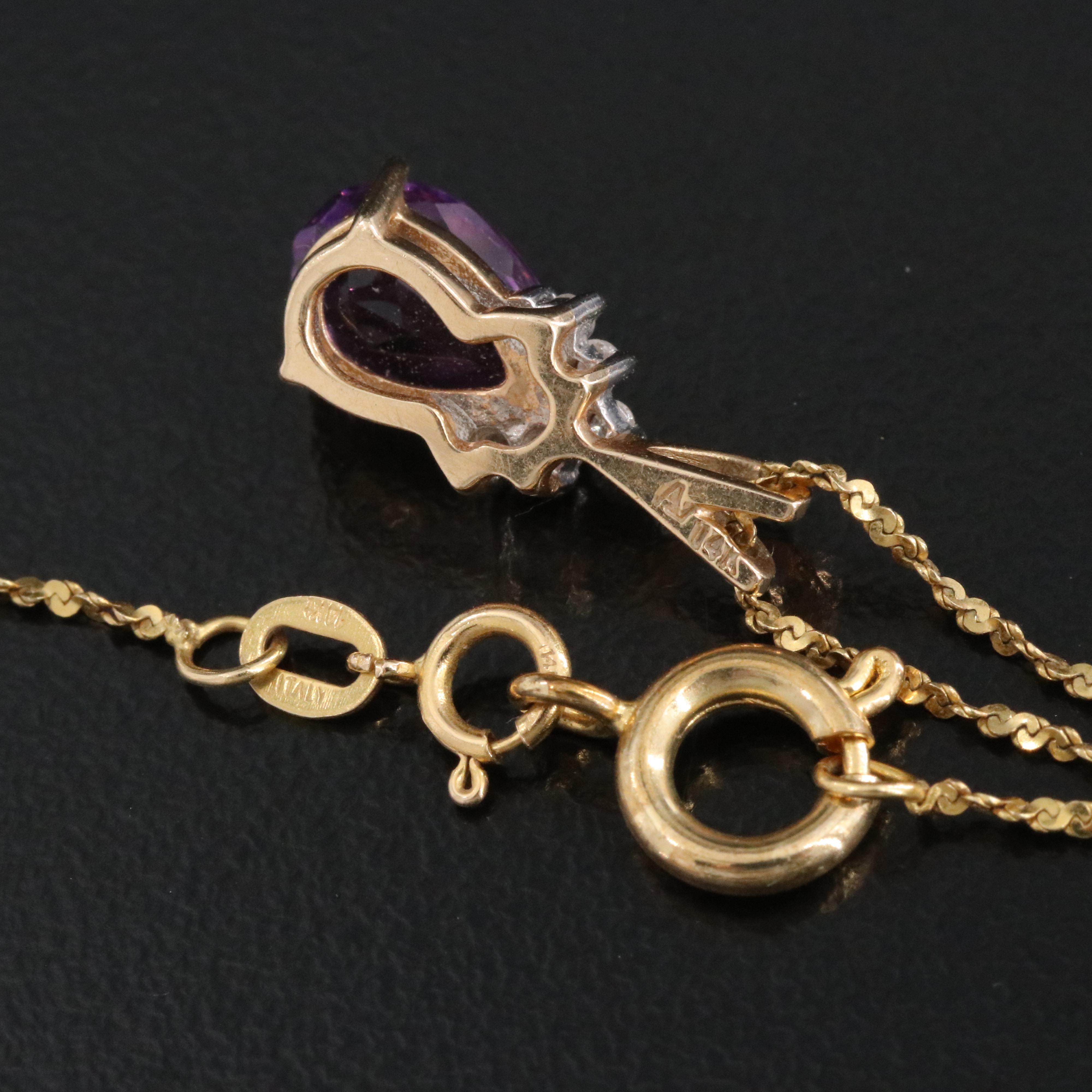 14K Amethyst and Diamond Pendant Necklace