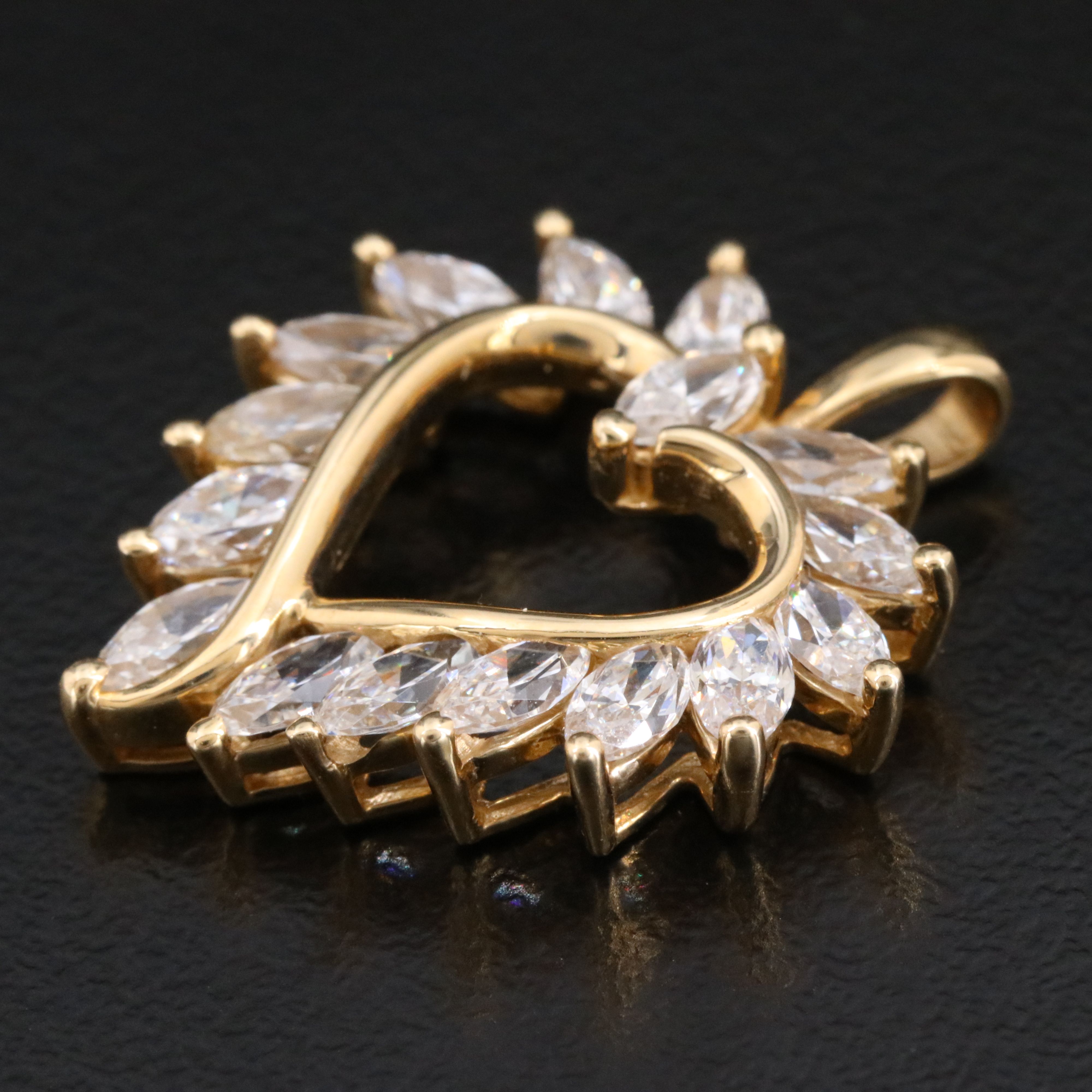 14K CZ Heart Pendant