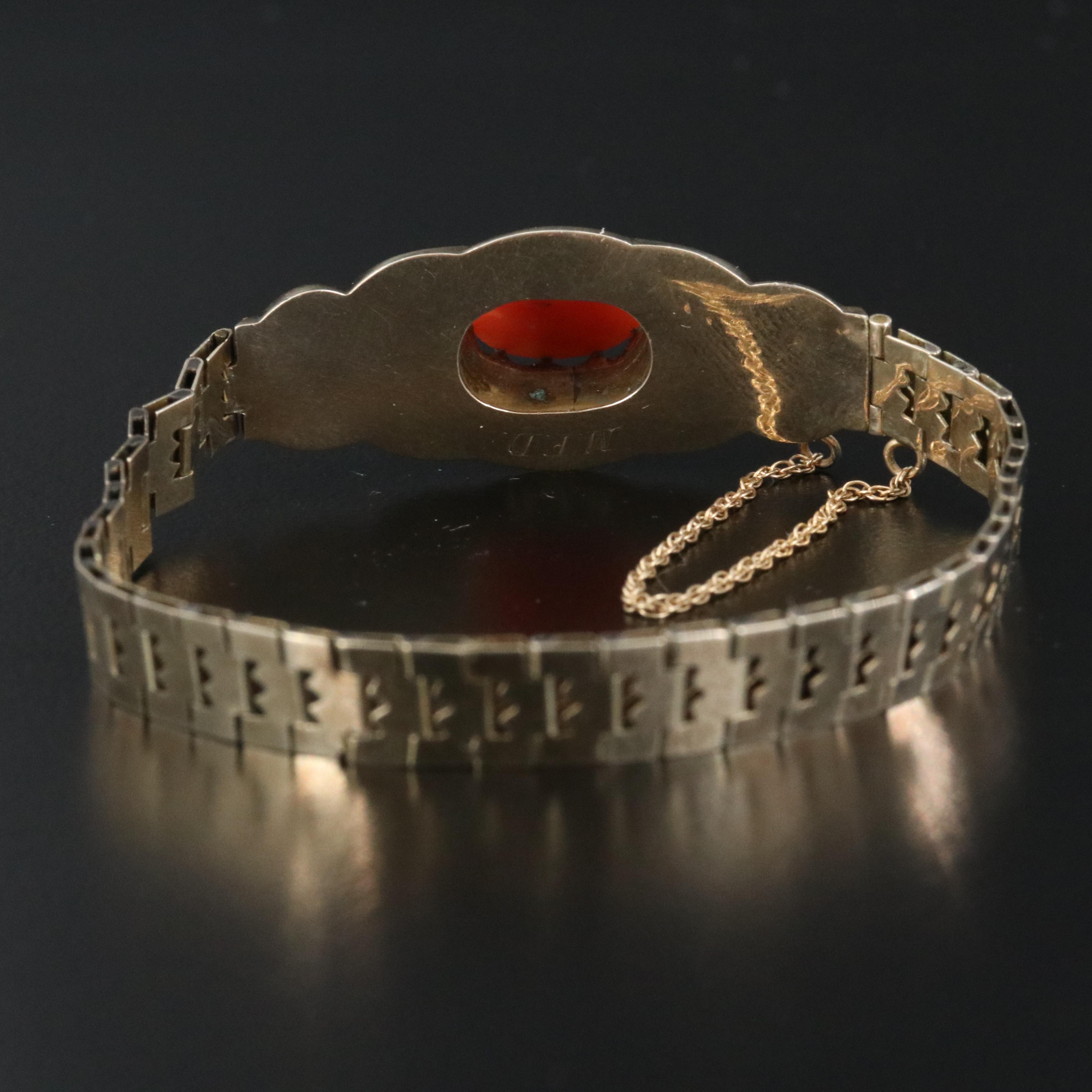 Victorian 10K Coral Cameo Book Chain Bracelet