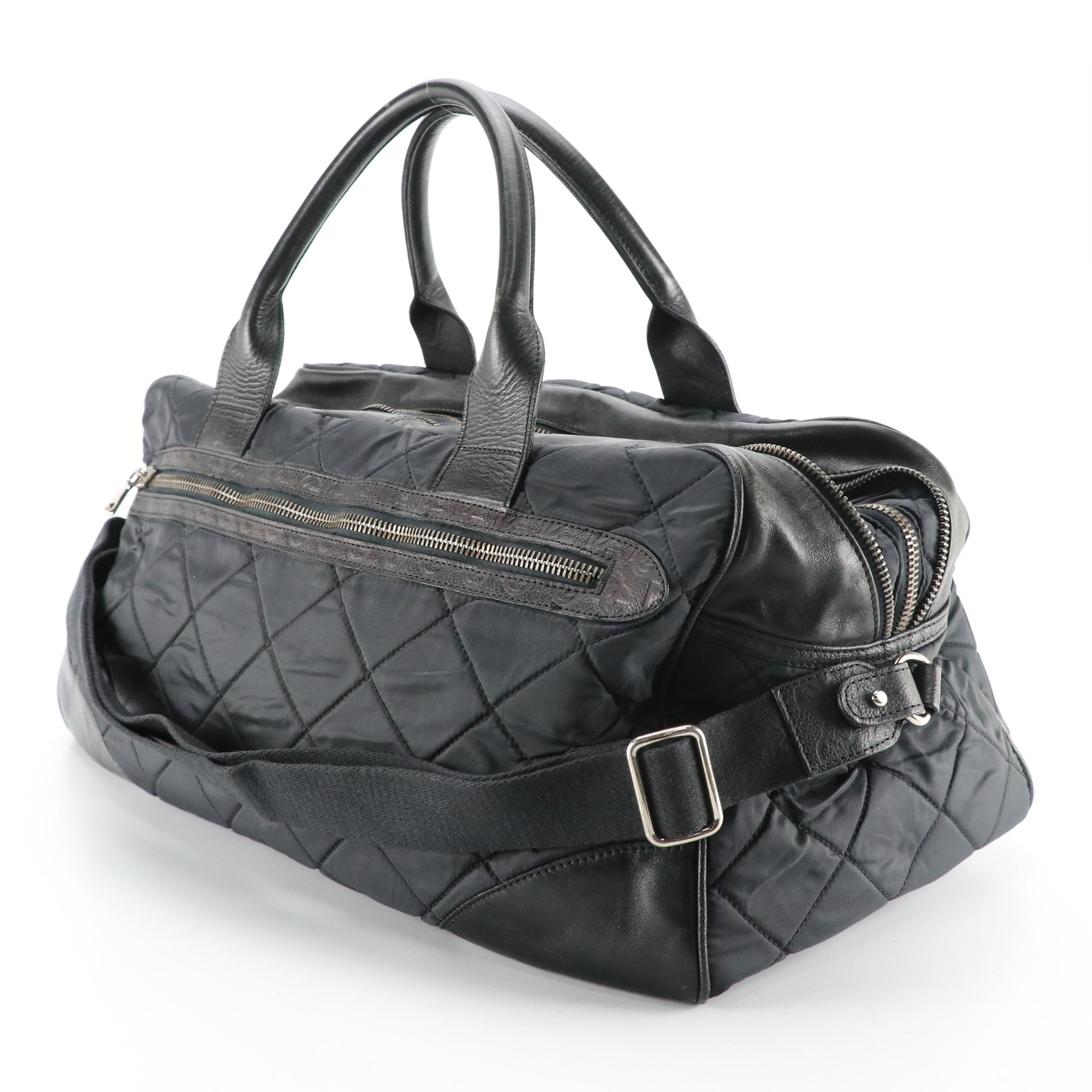 Dolce & Gabbana Quilted Nylon Travel Bag with Leather Trim and Embossed Accents