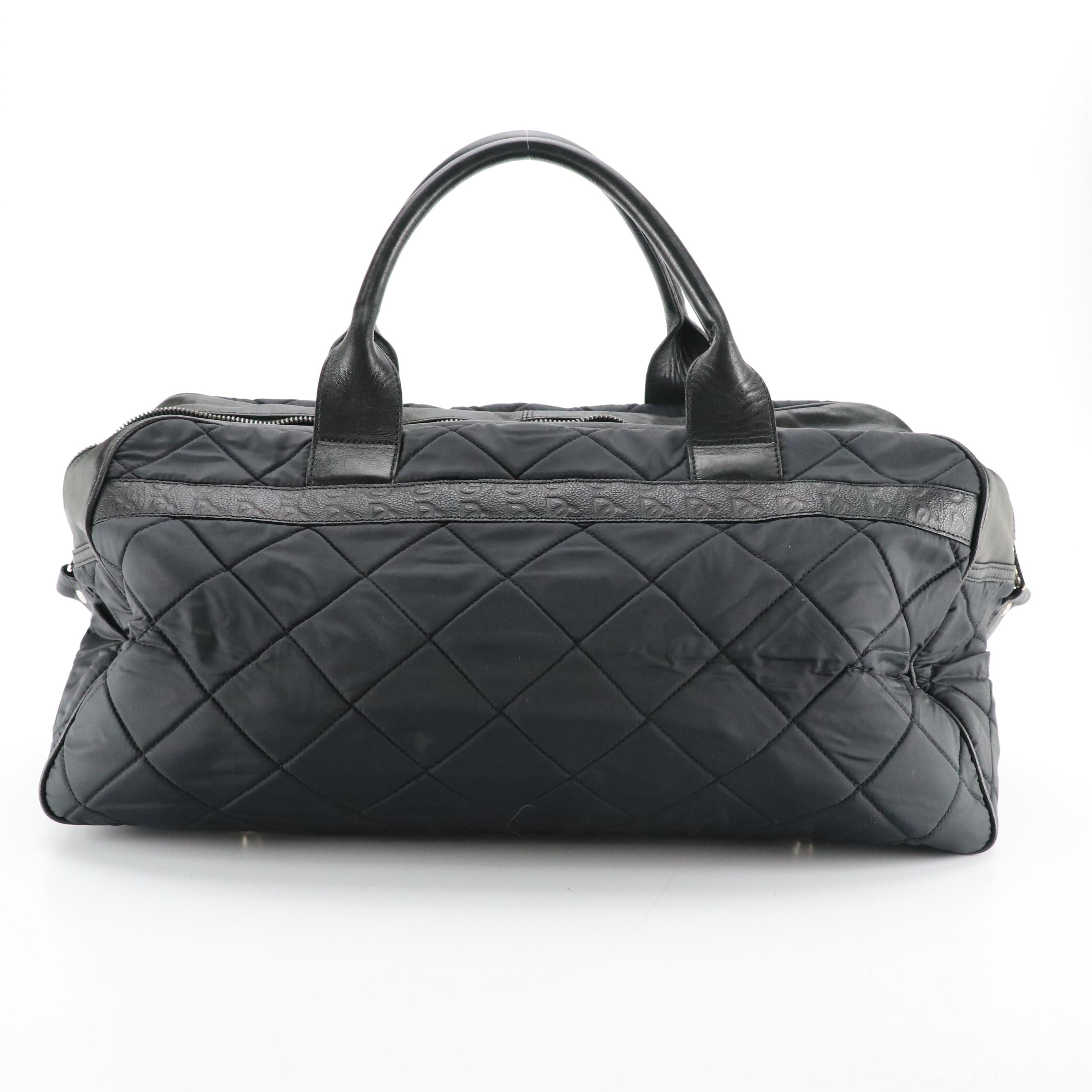 Dolce & Gabbana Quilted Nylon Travel Bag with Leather Trim and Embossed Accents