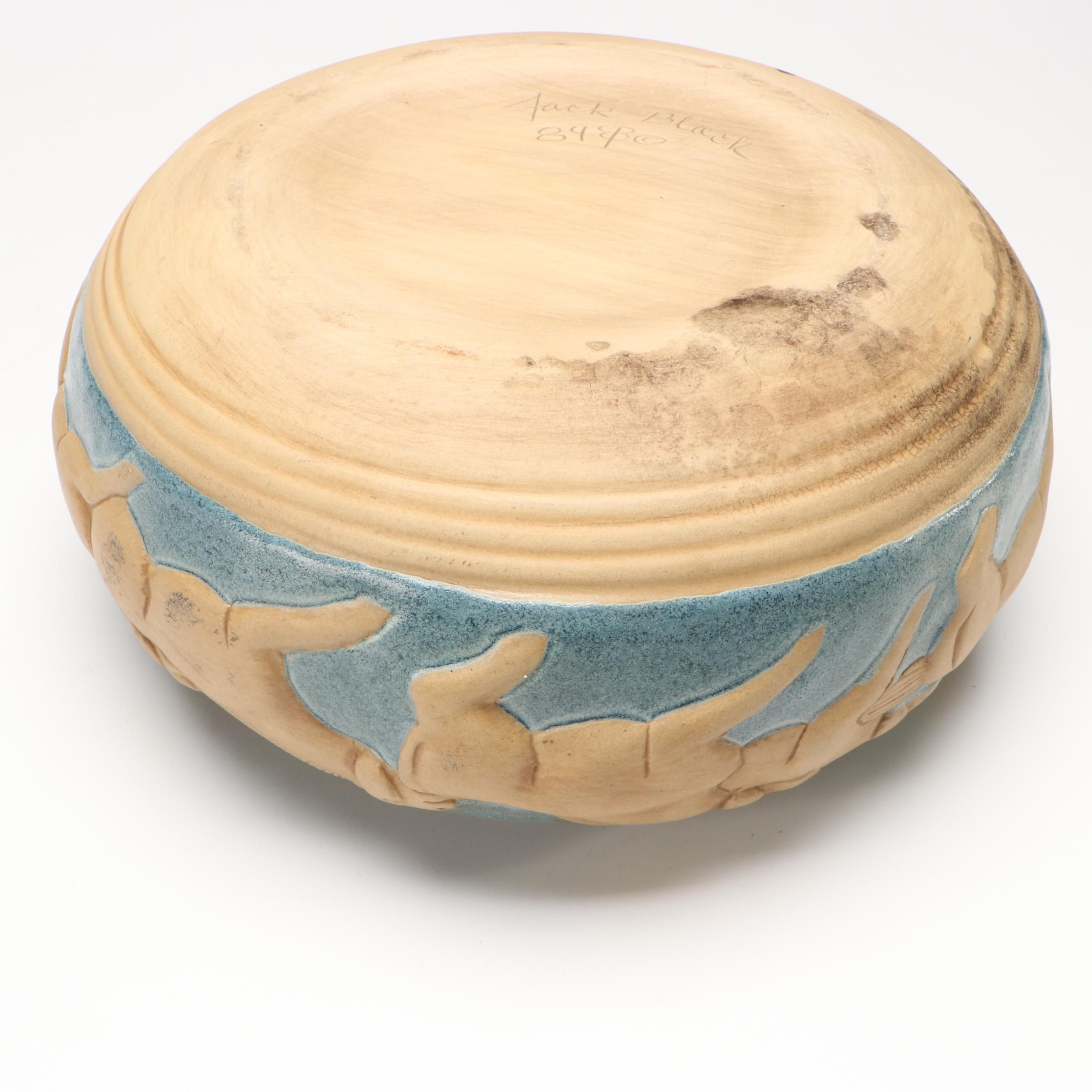 Jack Black Navajo Diné Ceramic Running Horses Low Relief Console Bowl, 1984