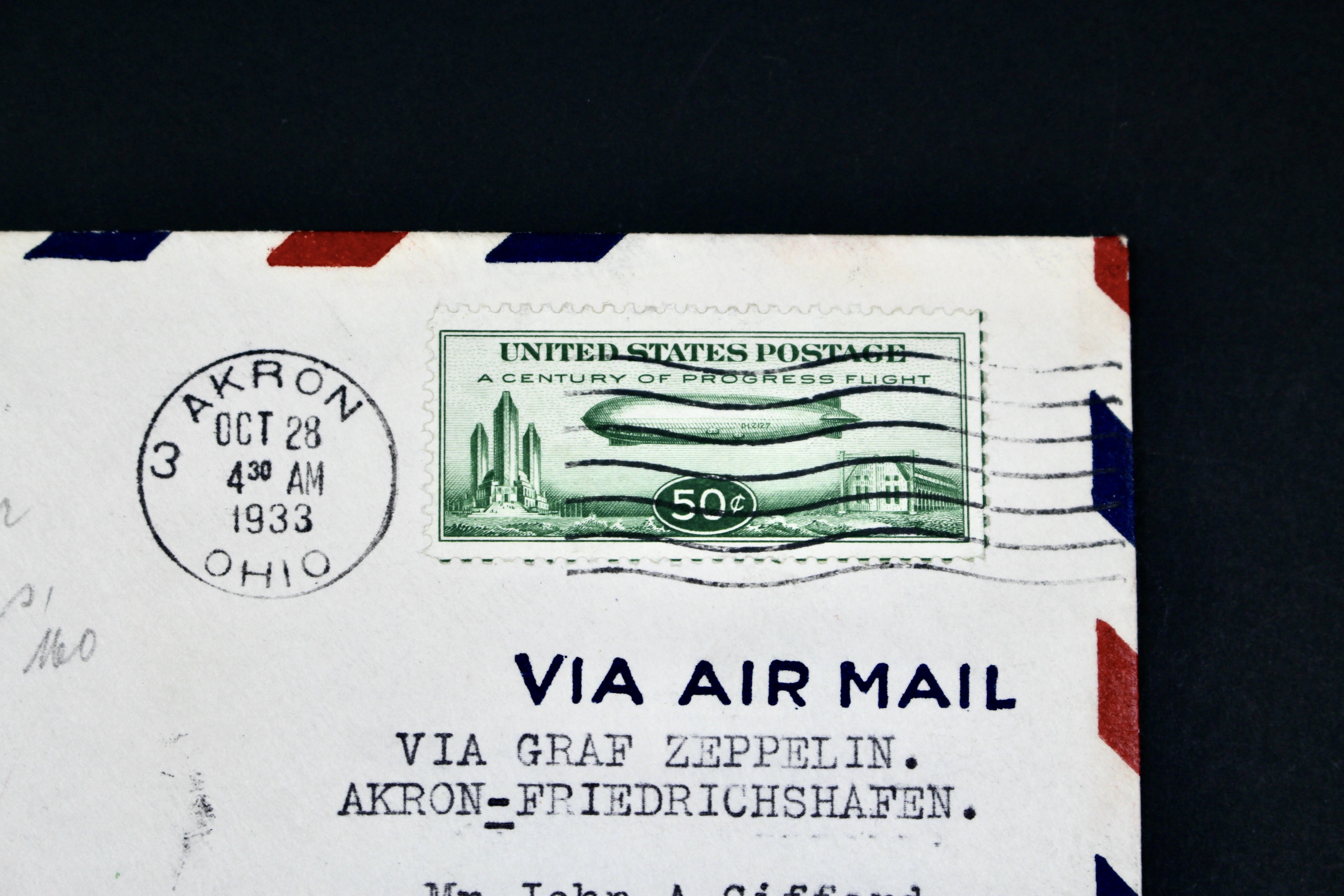 1933 Century of Progress Graf Zeppelin Postal Cover, Includes C18 Airmail Stamp