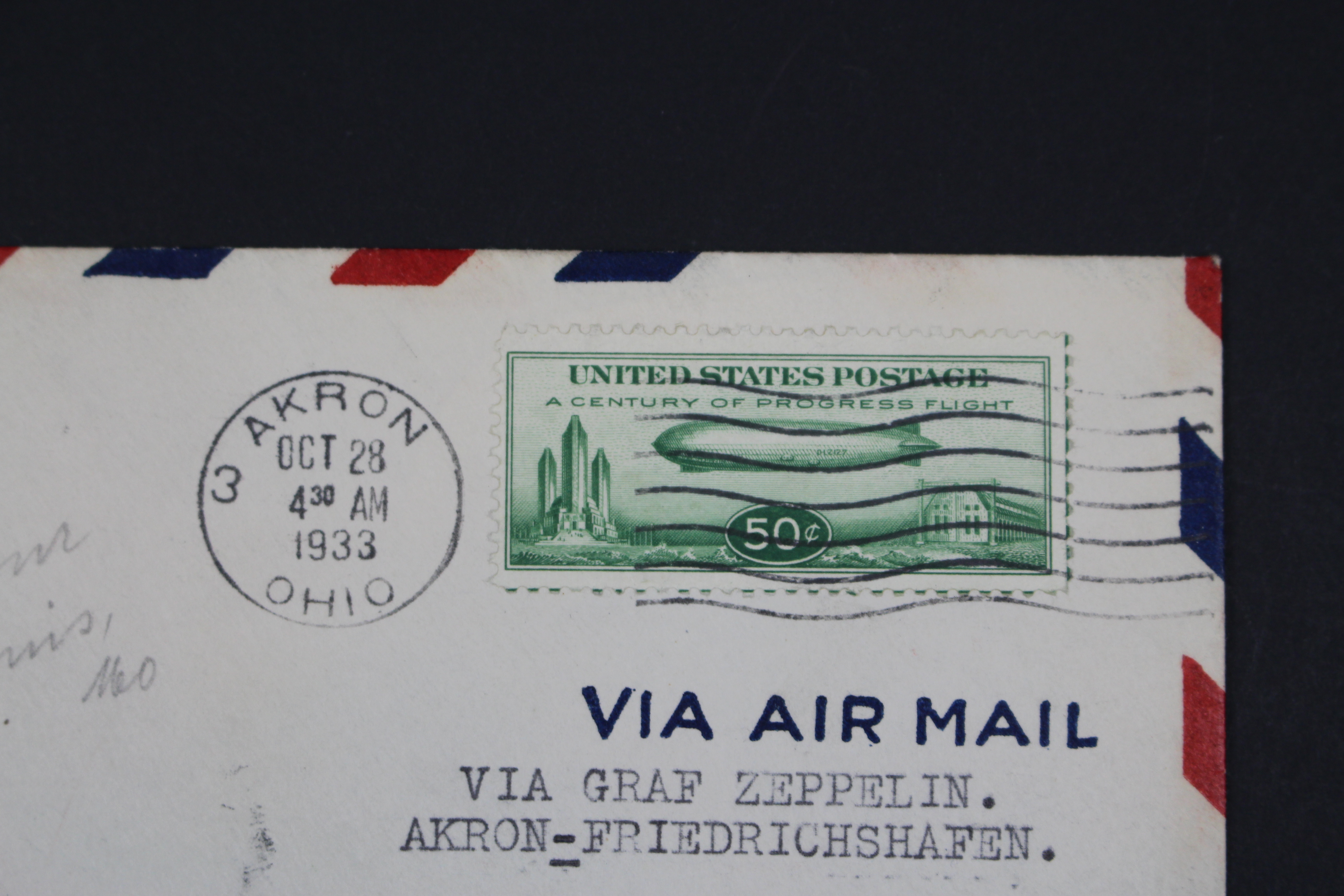 1933 Century of Progress Graf Zeppelin Postal Cover, Includes C18 Airmail Stamp
