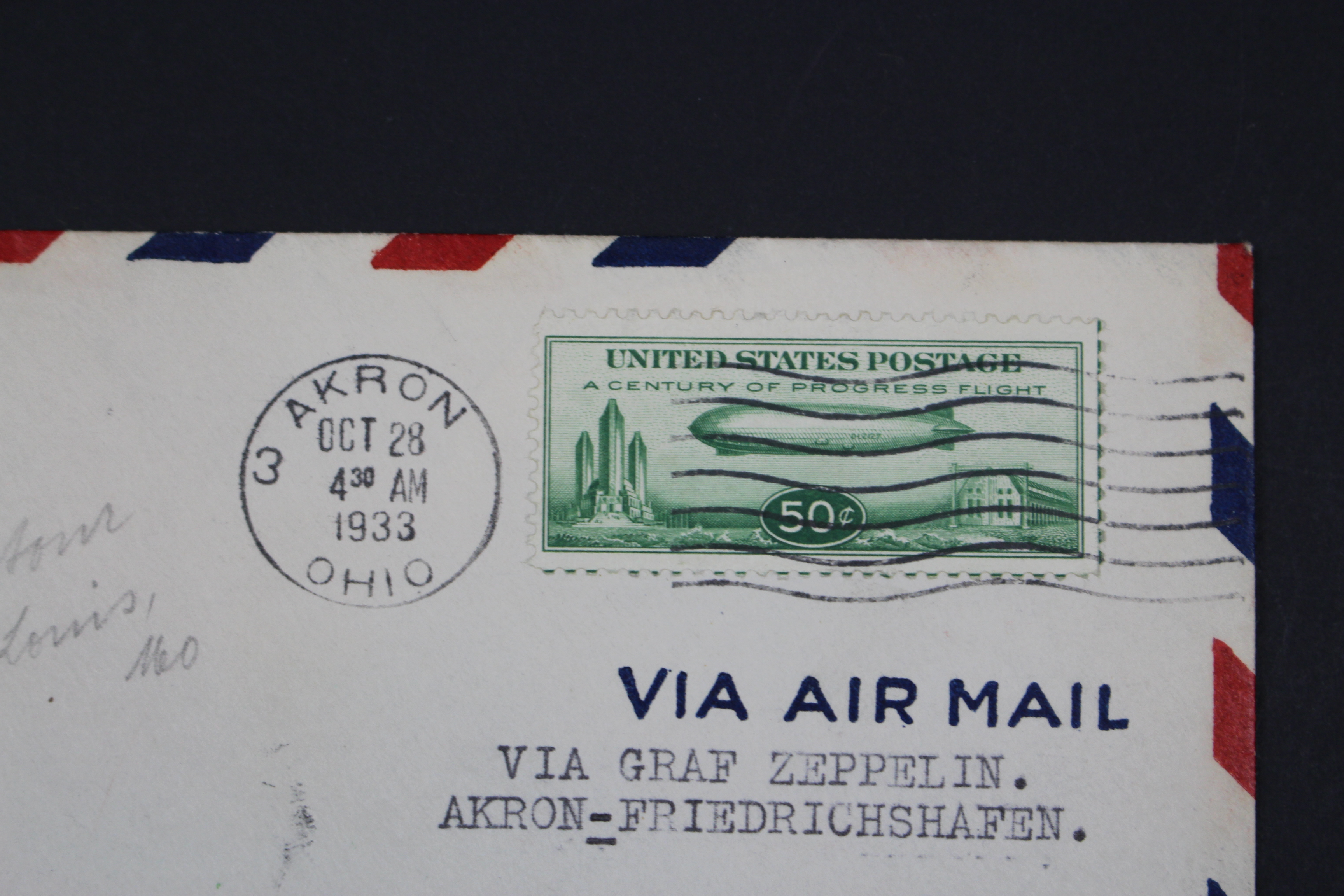 1933 Century of Progress Graf Zeppelin Postal Cover, Includes C18 Airmail Stamp