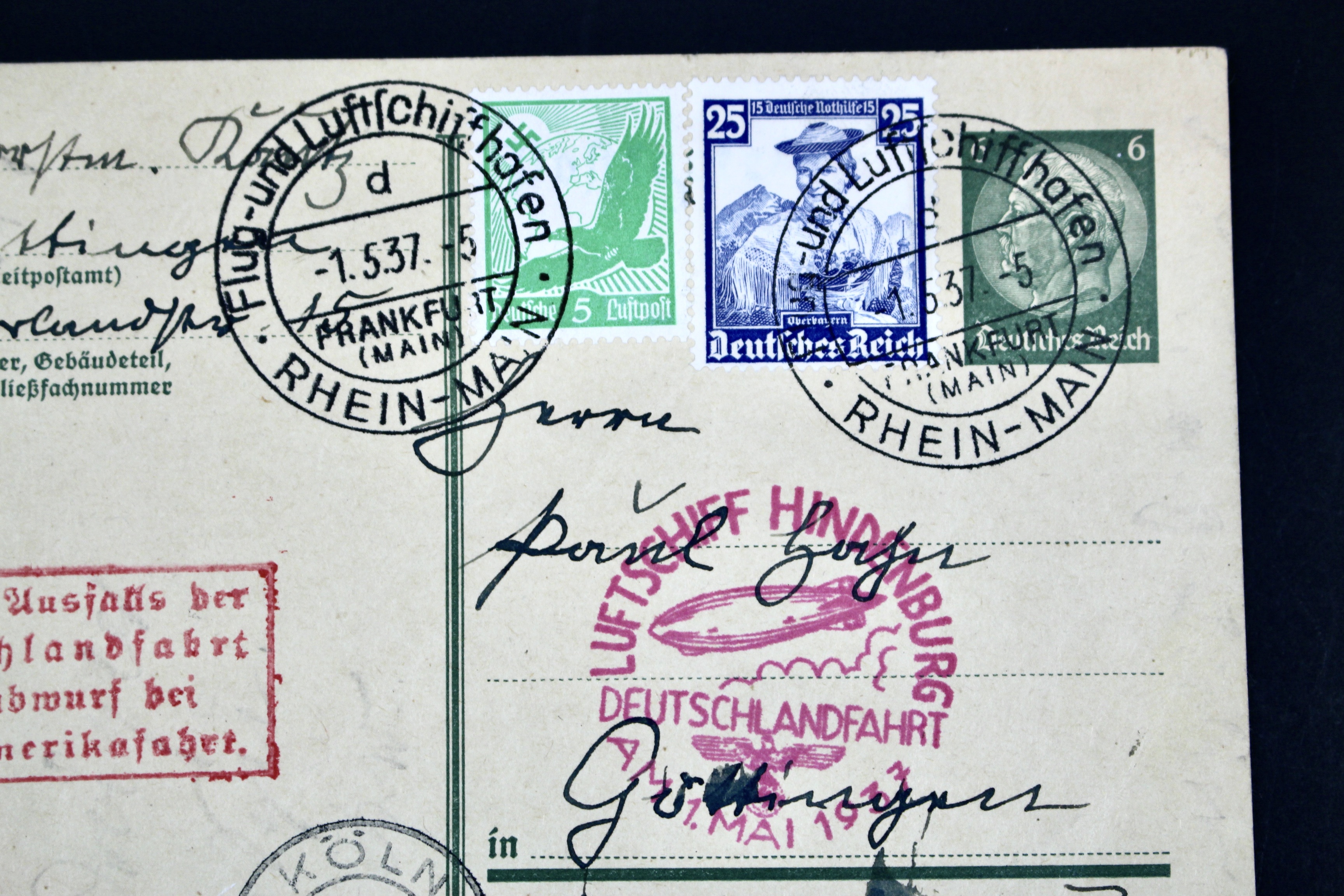 1937 Hindenburg Graf Zeppelin Postcard