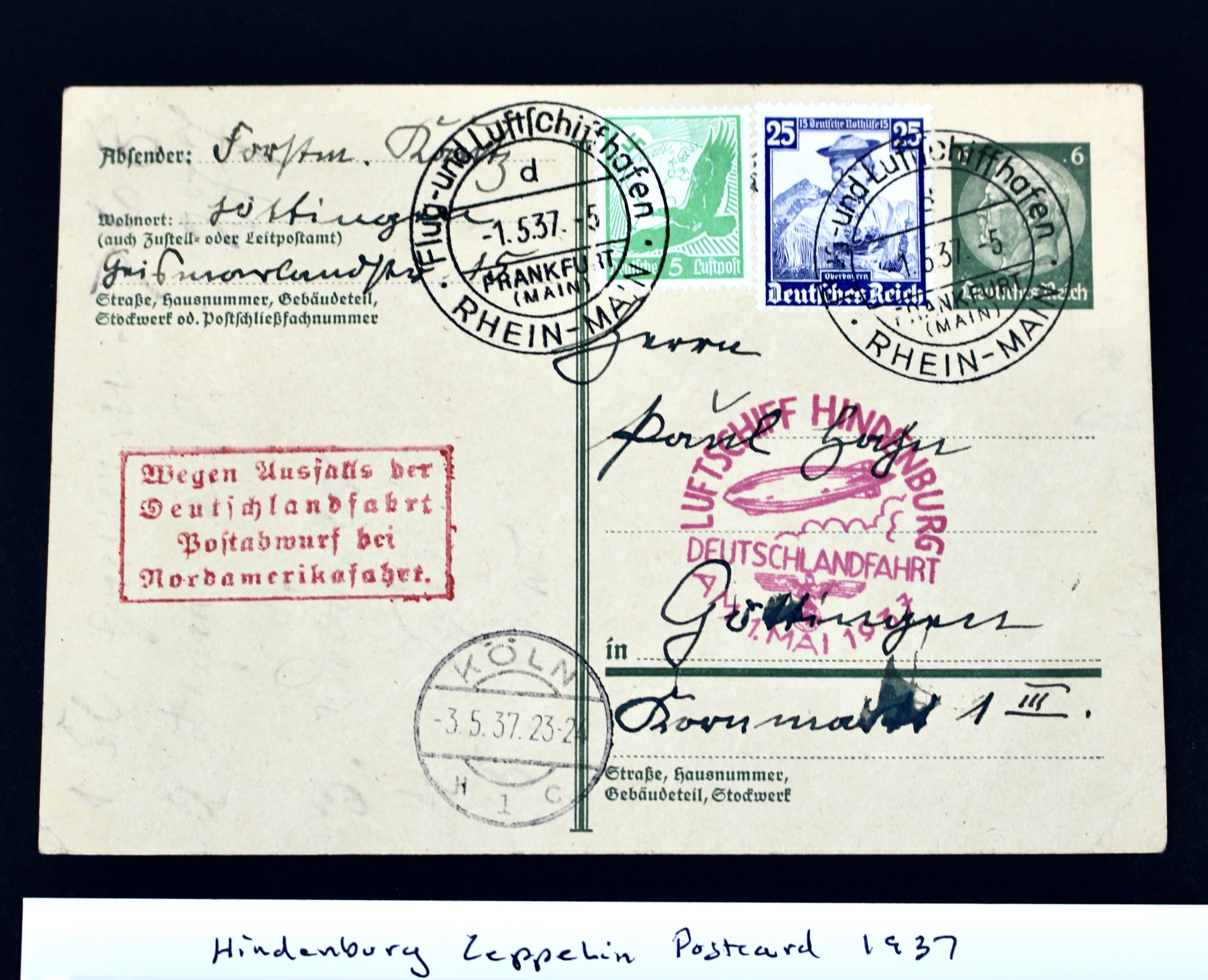 1937 Hindenburg Graf Zeppelin Postcard