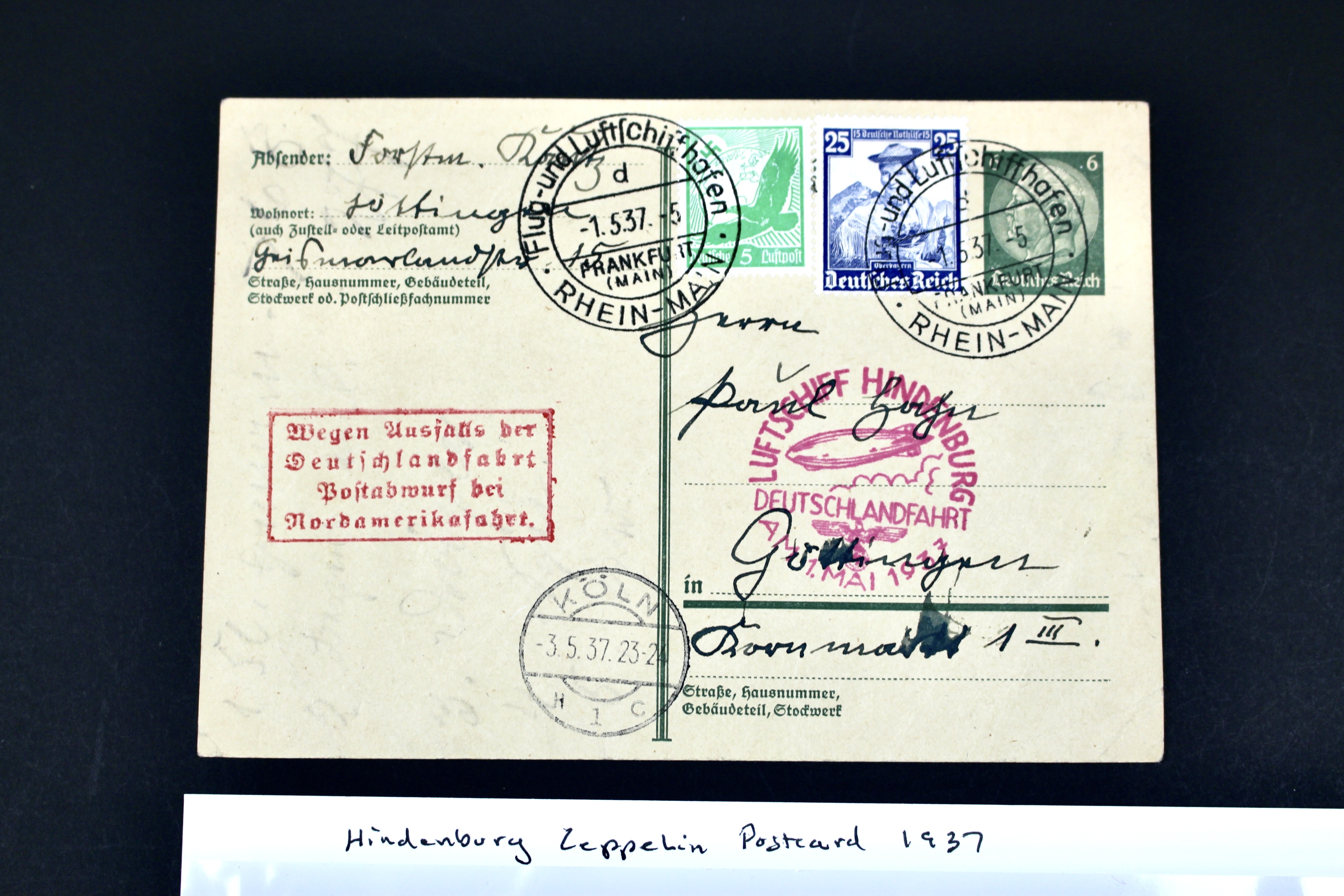 1937 Hindenburg Graf Zeppelin Postcard