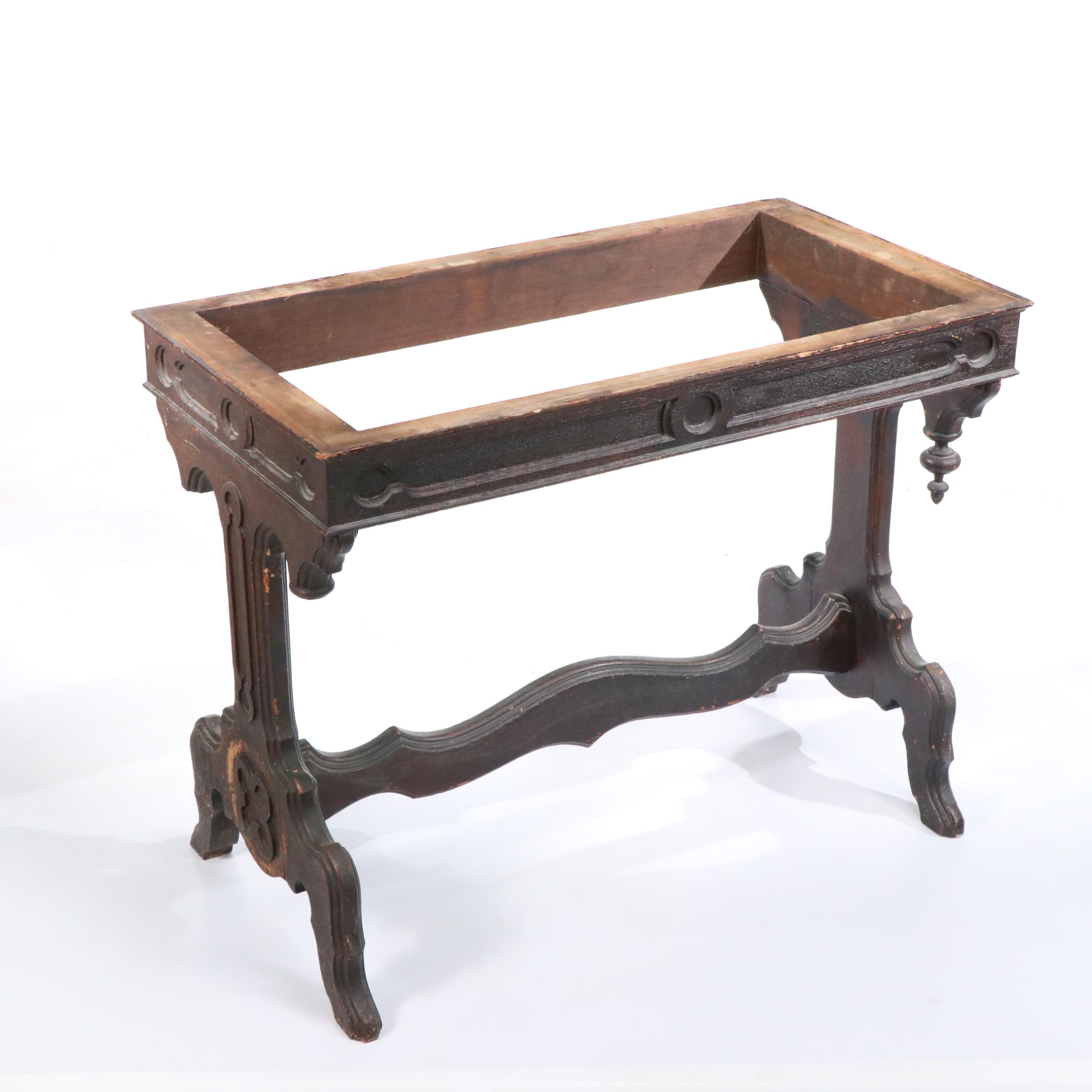 Victorian Eastlake Carved Wood and Marble Table