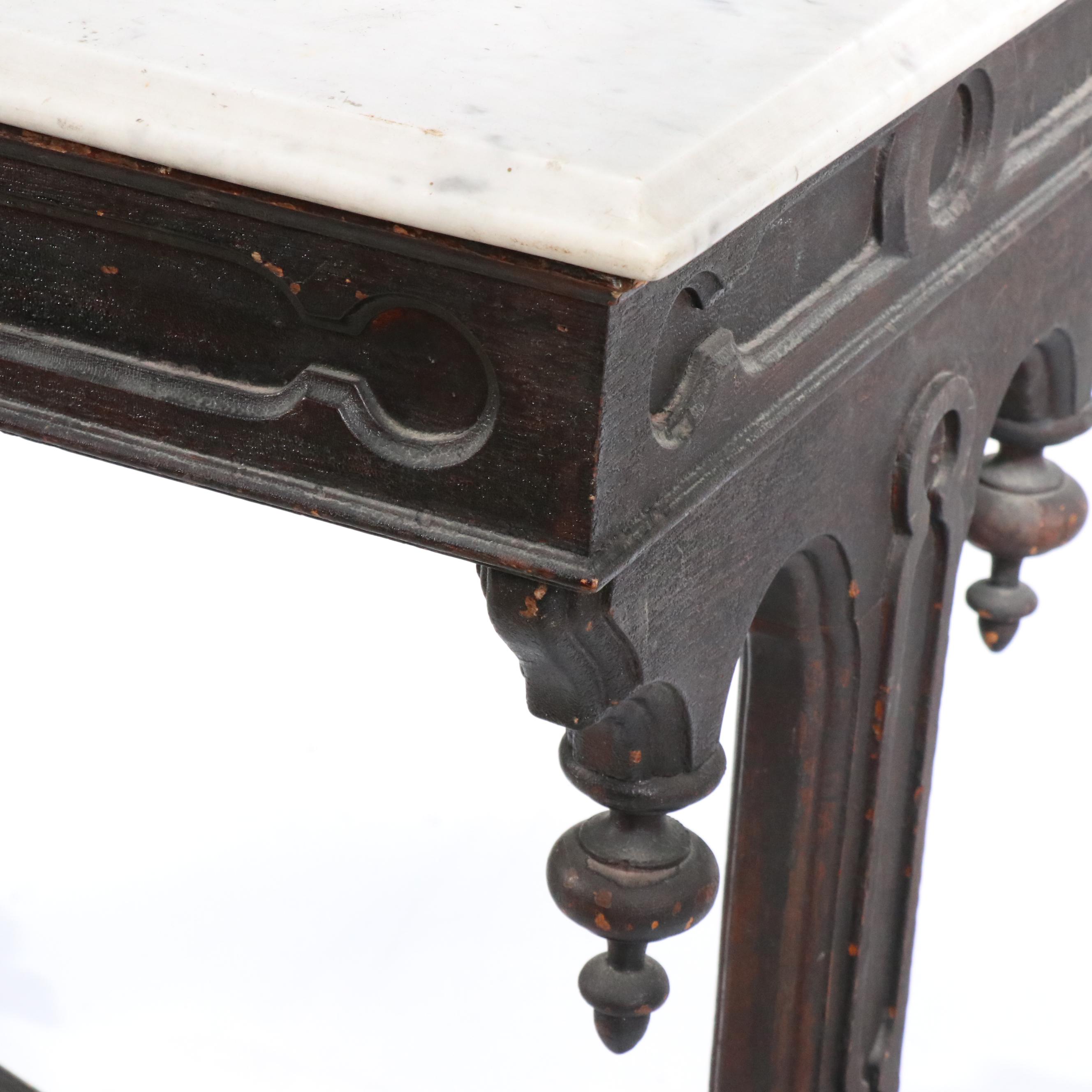 Victorian Eastlake Carved Wood and Marble Table