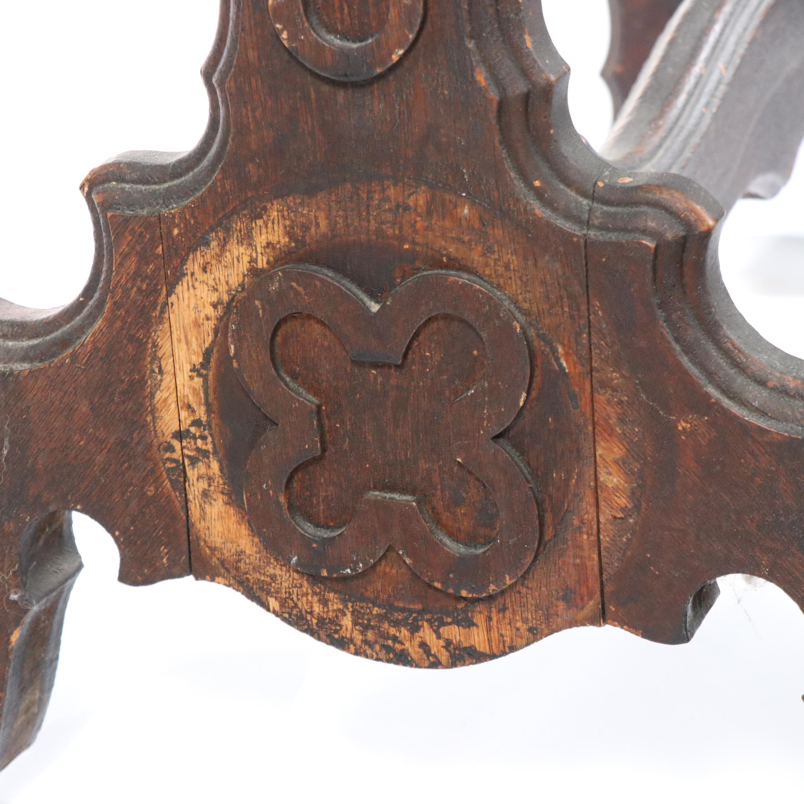 Victorian Eastlake Carved Wood and Marble Table