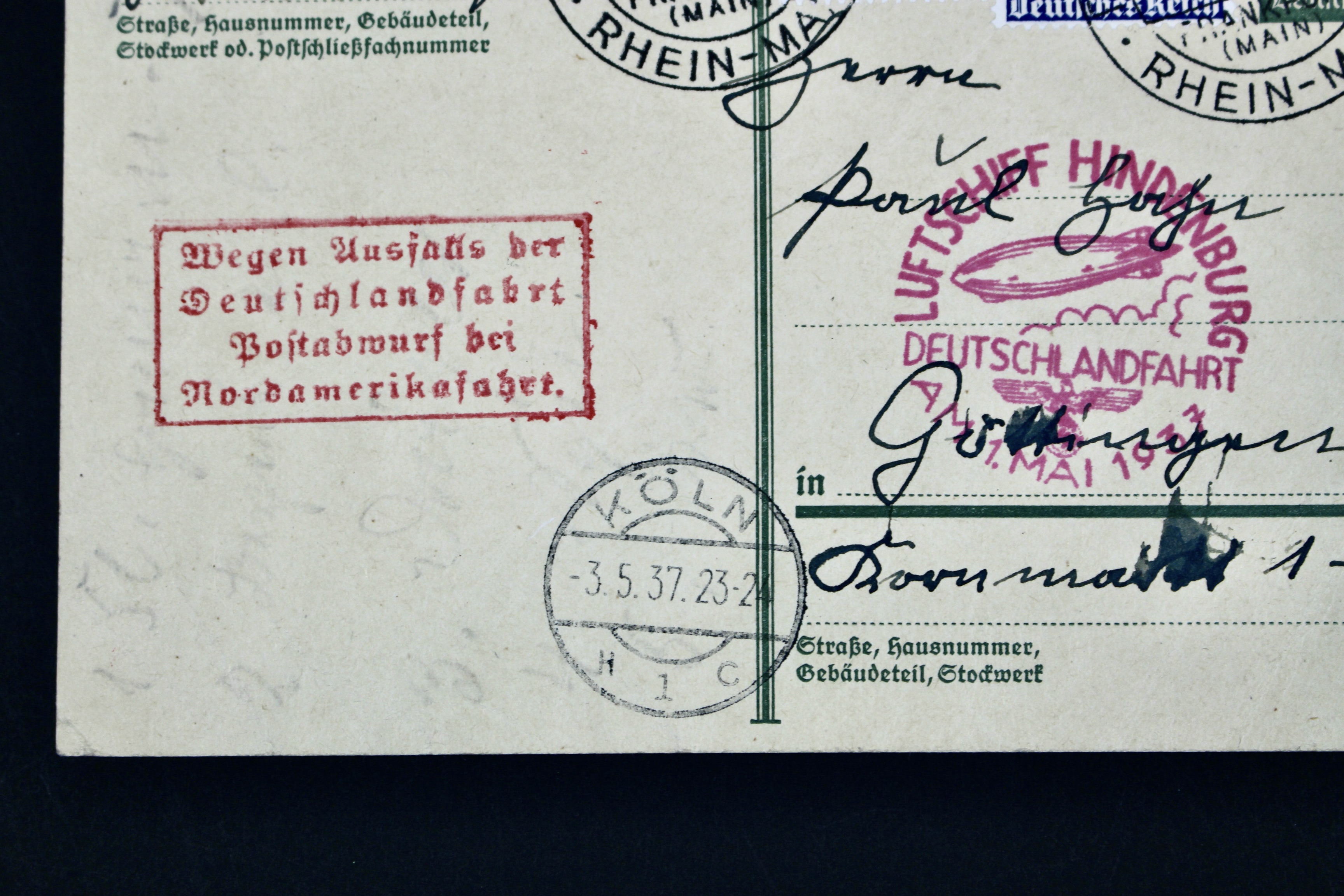 1937 Hindenburg Graf Zeppelin Postcard