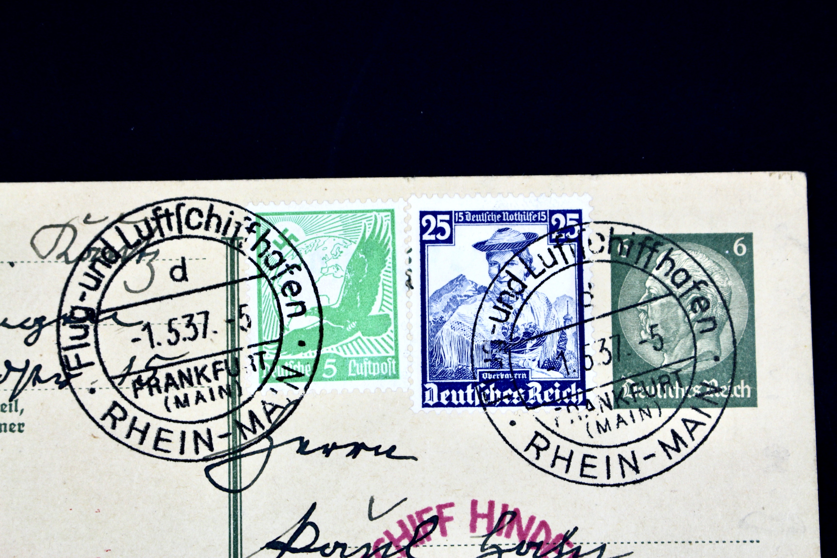 1937 Hindenburg Graf Zeppelin Postcard