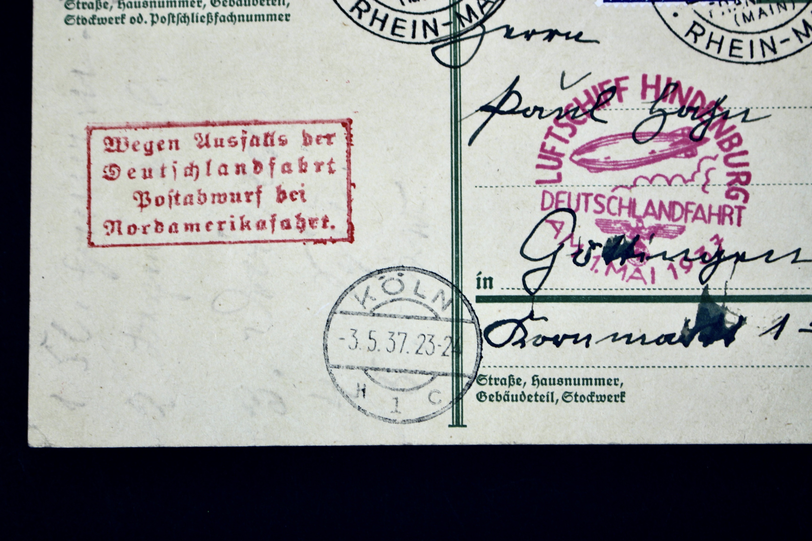 1937 Hindenburg Graf Zeppelin Postcard