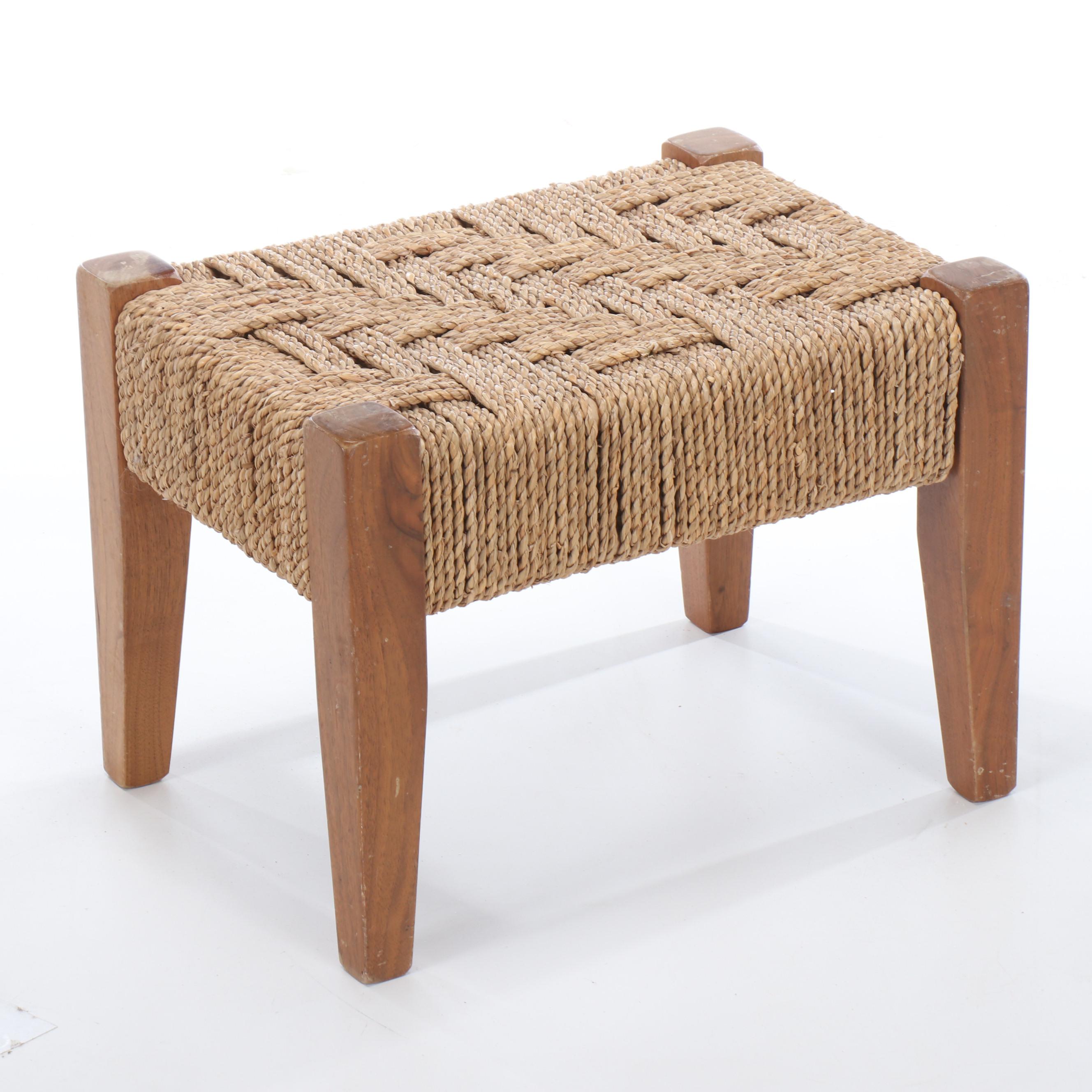 Danish Modern Cord and Wood Footstool