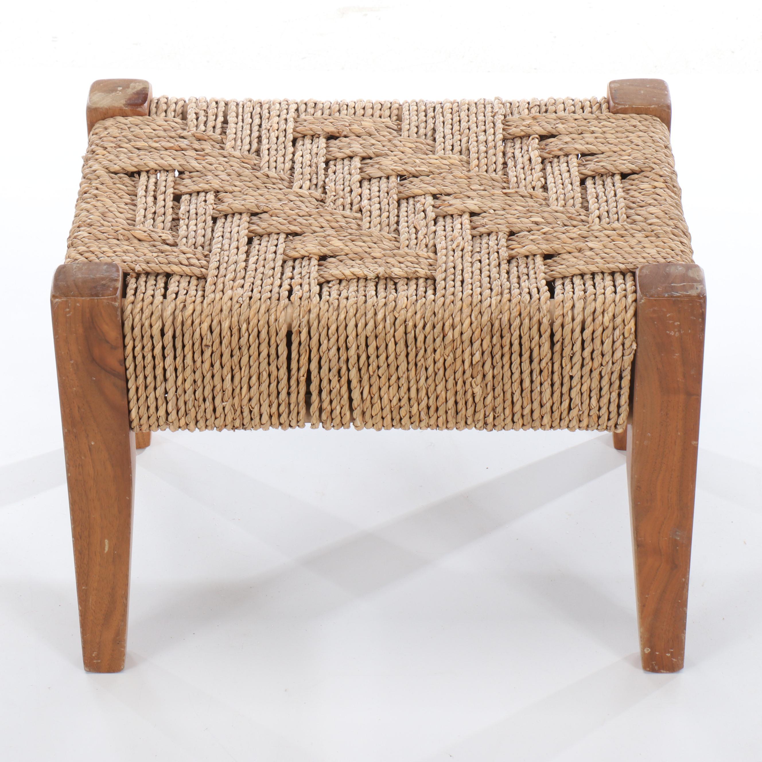 Danish Modern Cord and Wood Footstool