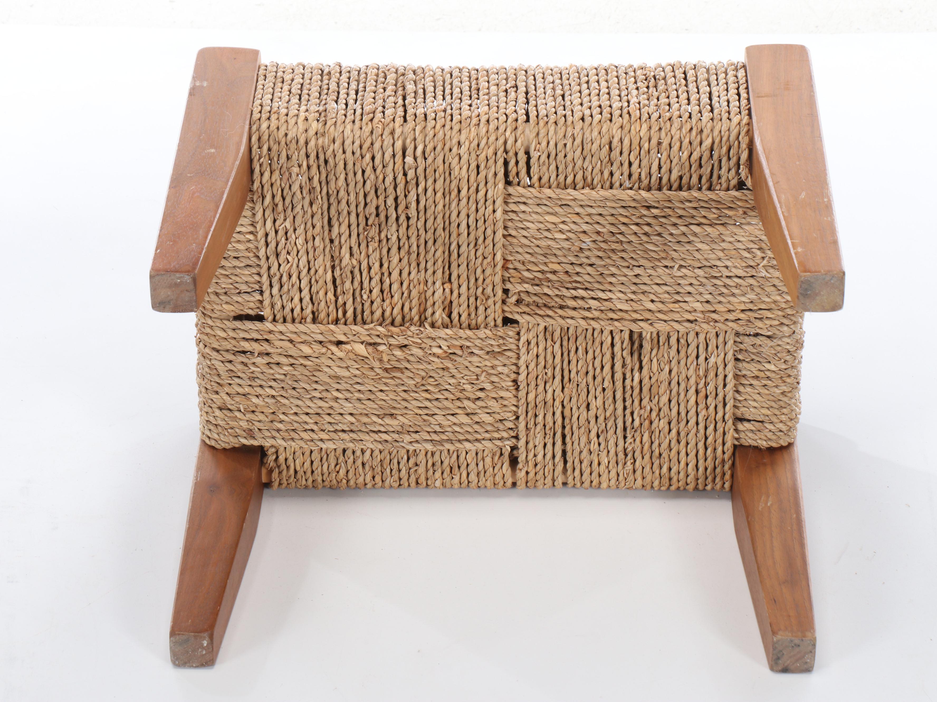 Danish Modern Cord and Wood Footstool