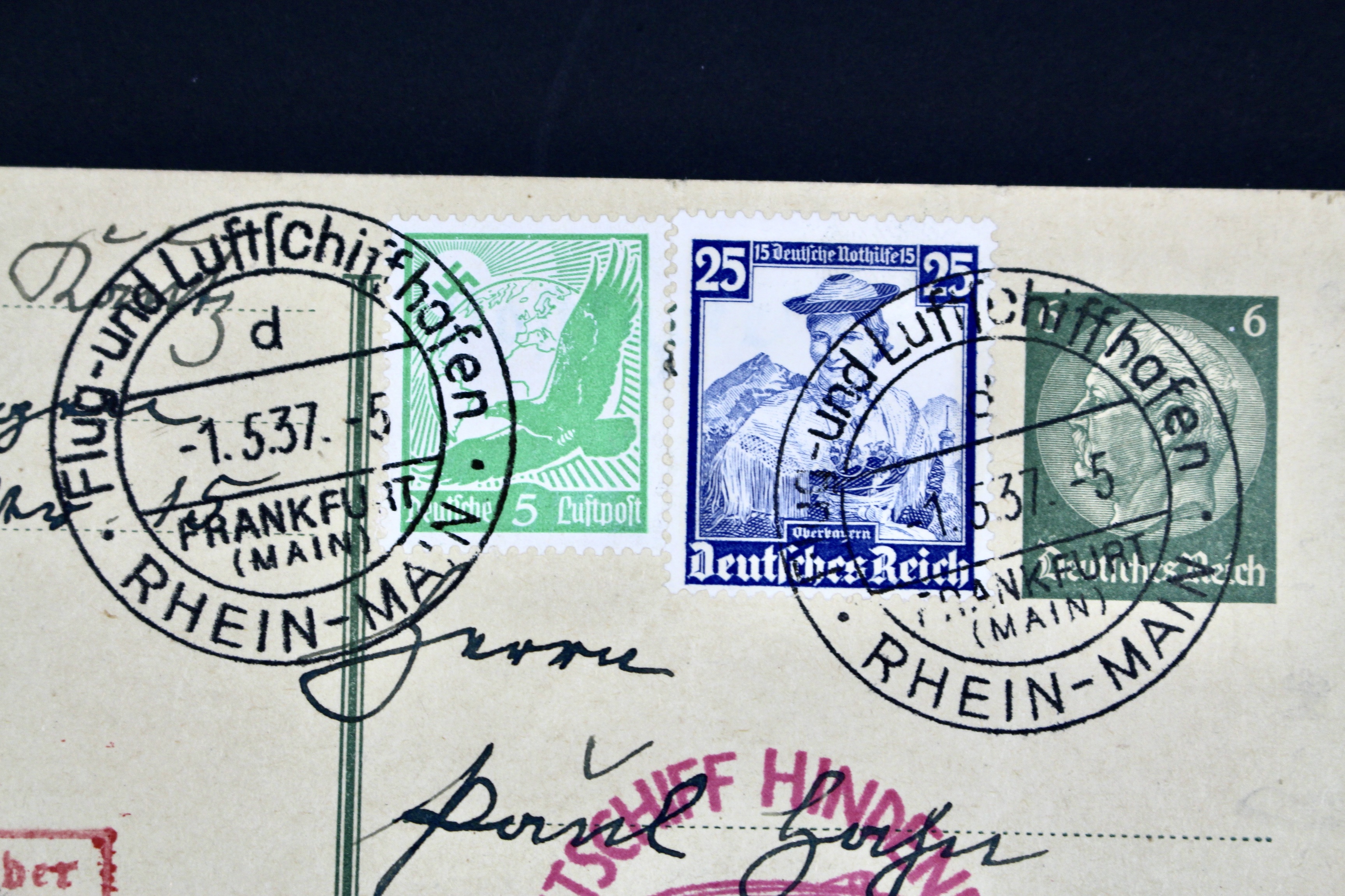 1937 Hindenburg Graf Zeppelin Postcard