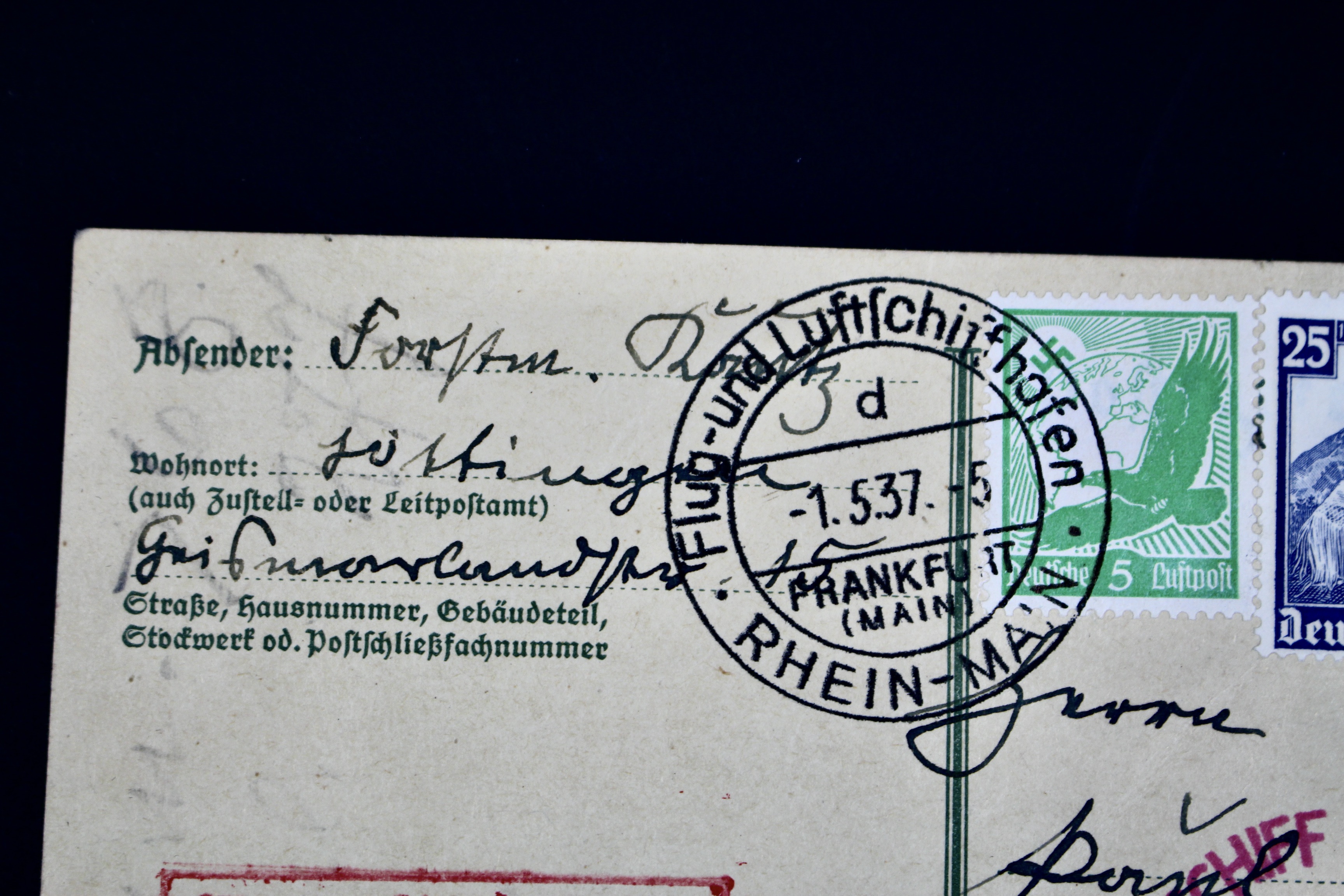 1937 Hindenburg Graf Zeppelin Postcard