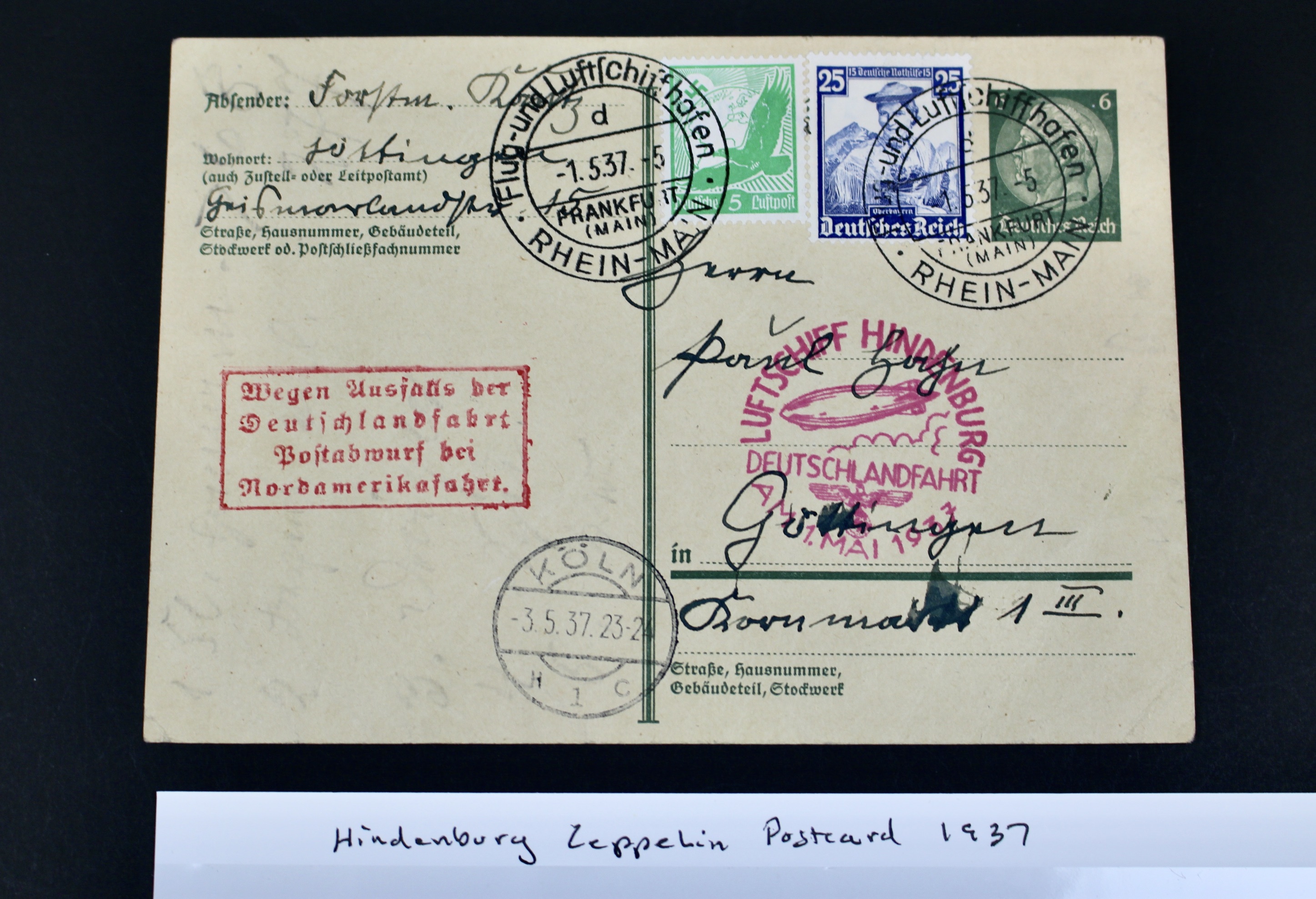 1937 Hindenburg Graf Zeppelin Postcard