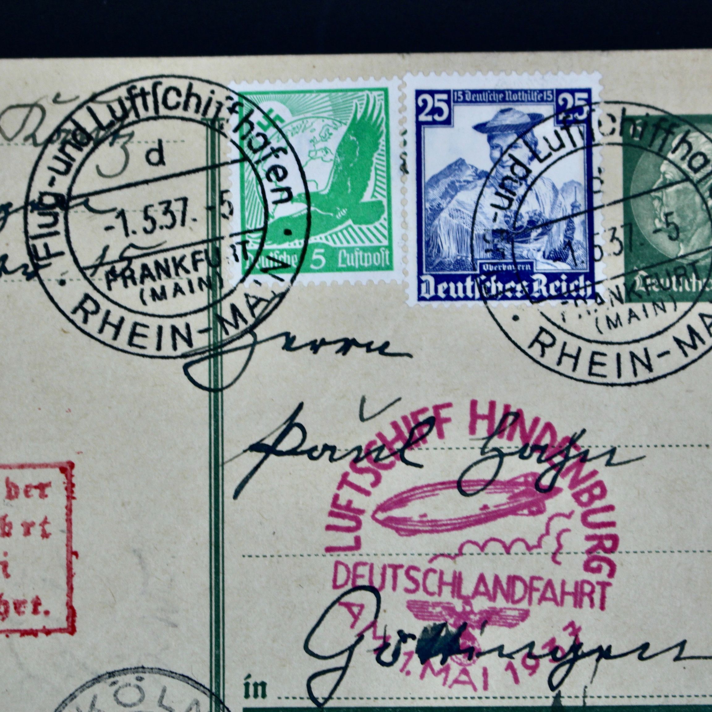 1937 Hindenburg Graf Zeppelin Postcard