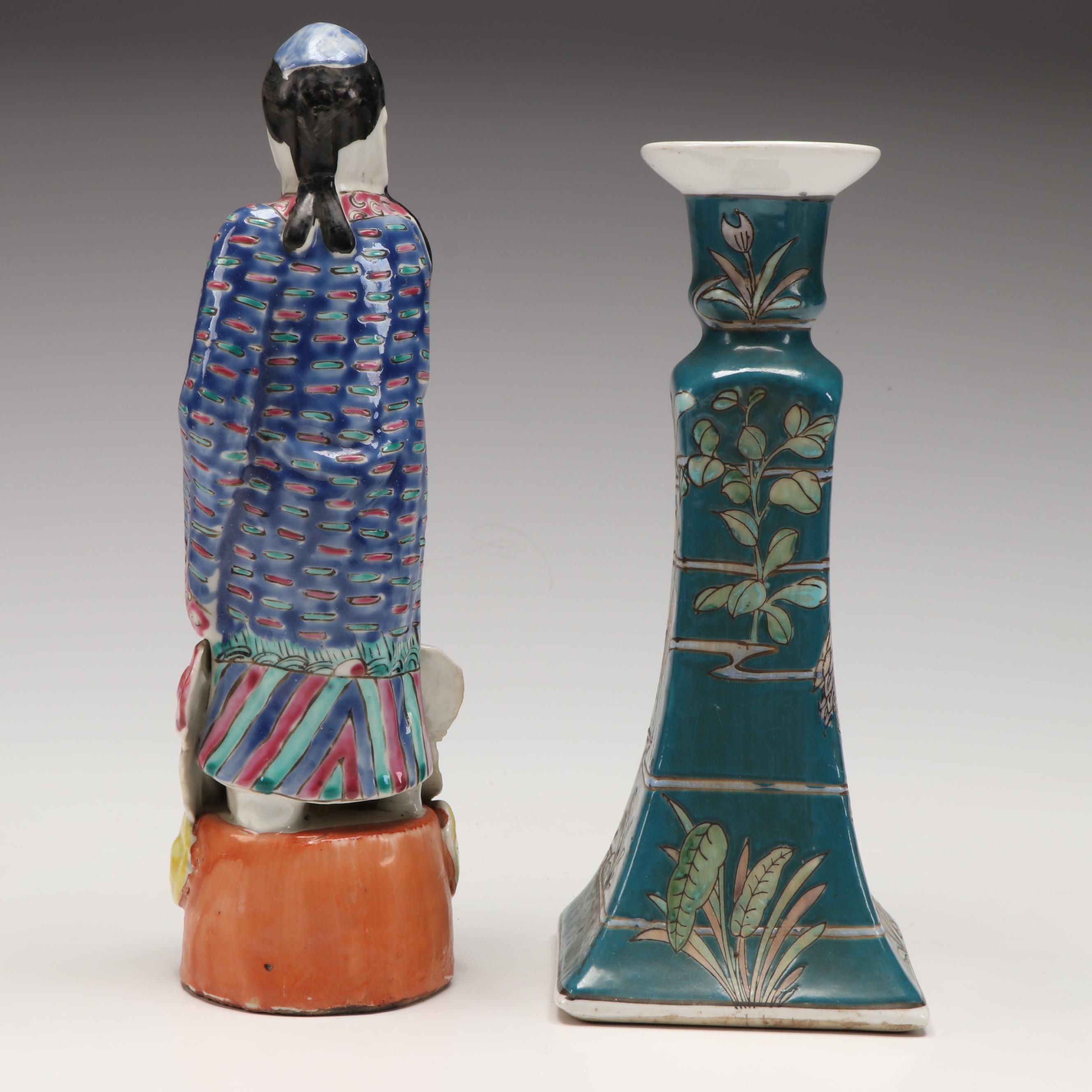 Chinese Porcelain Lotus Candle Holder, Imari Porcelain Bowl, and More Décor