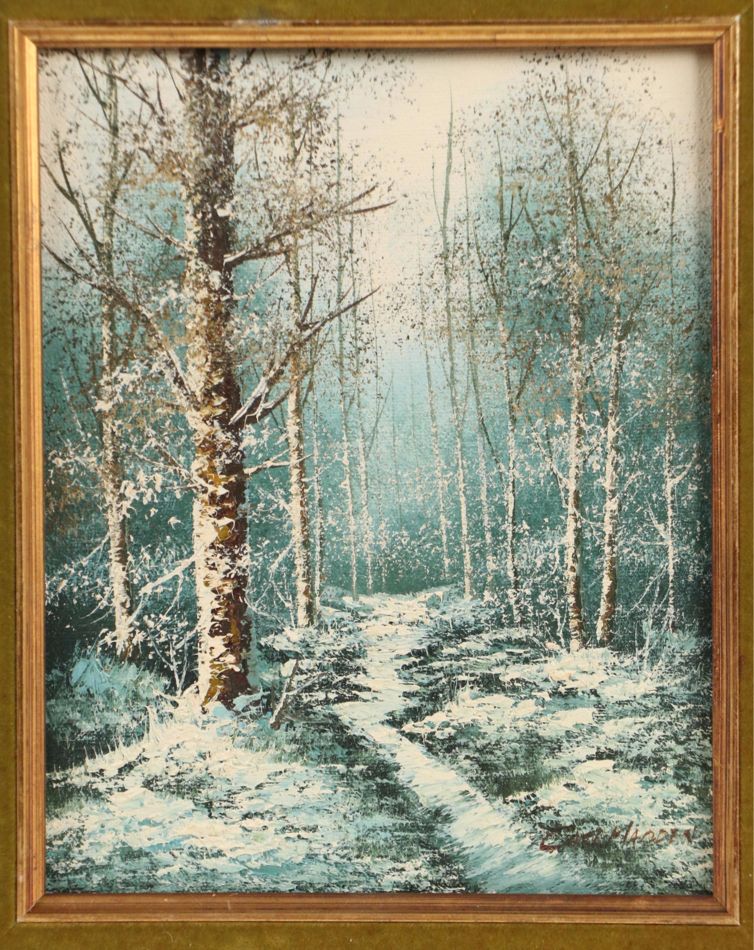 Carl Madden Oil Painting of Snowy Woodland Landscape, 20th Century
