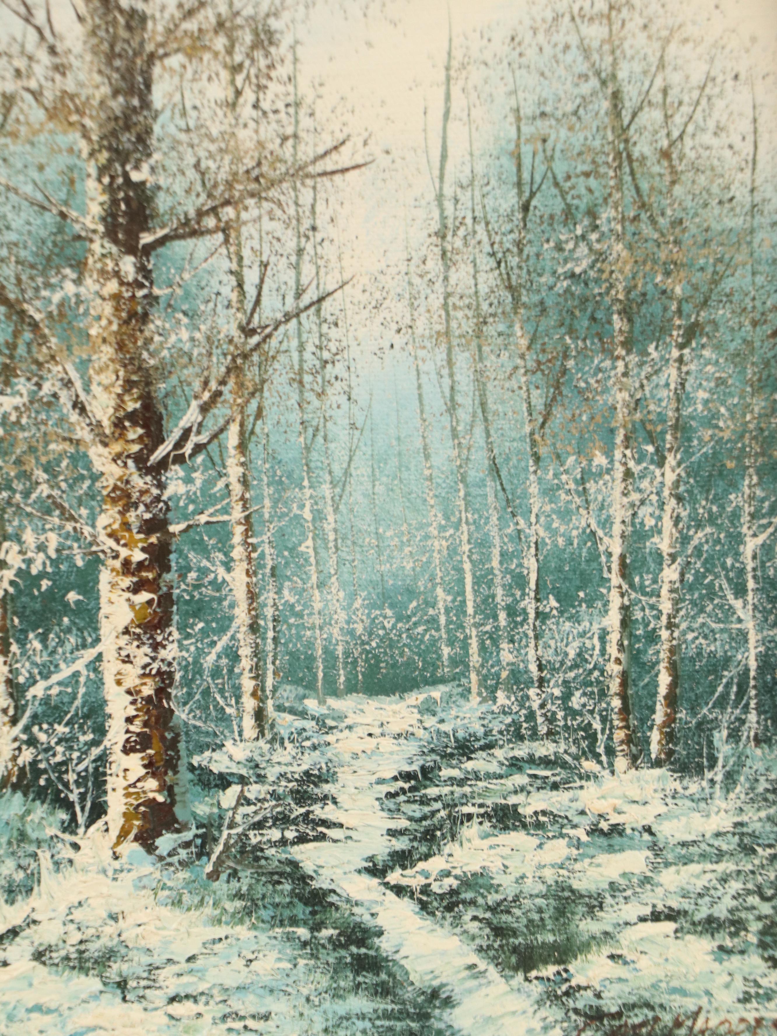 Carl Madden Oil Painting of Snowy Woodland Landscape, 20th Century