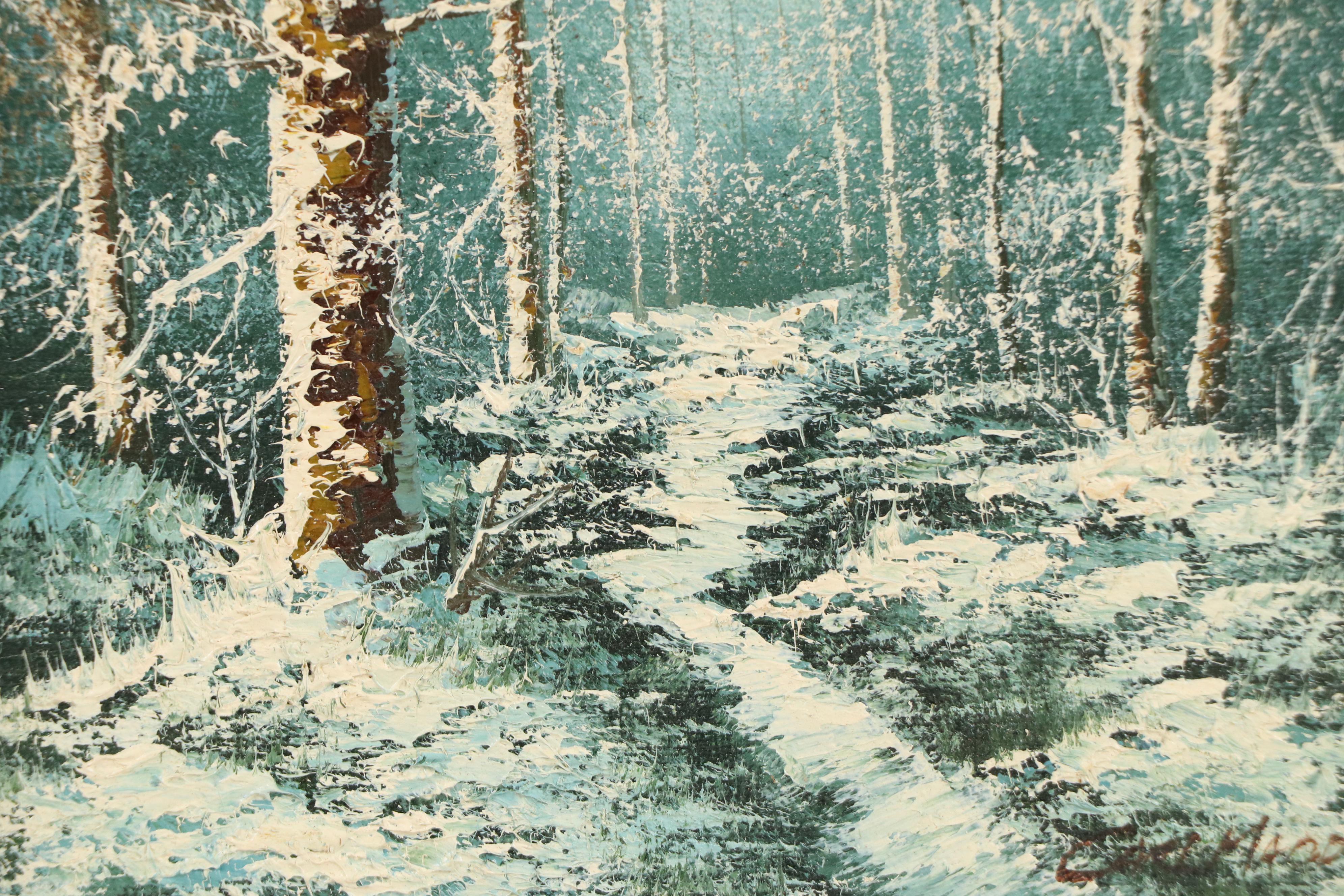 Carl Madden Oil Painting of Snowy Woodland Landscape, 20th Century