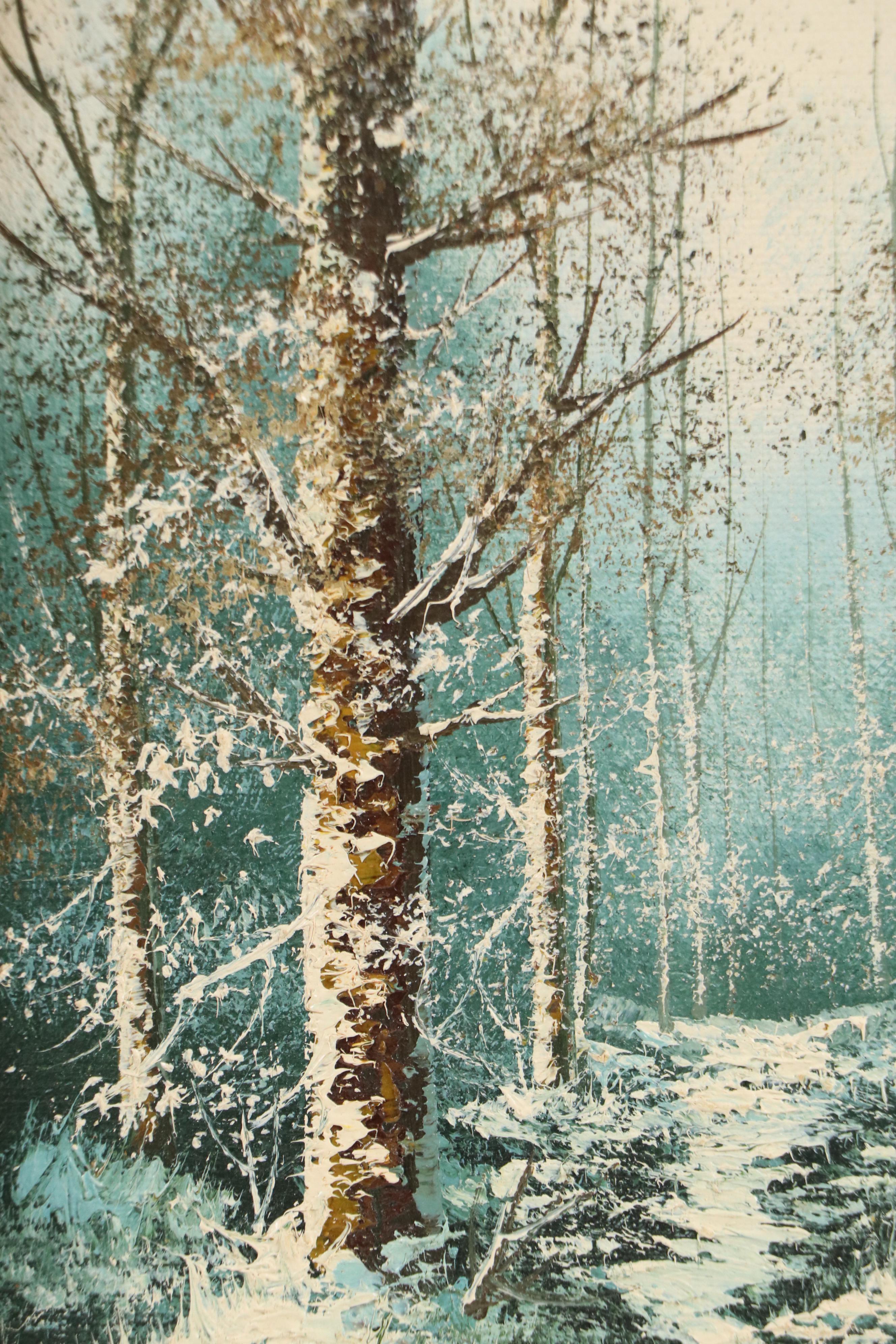 Carl Madden Oil Painting of Snowy Woodland Landscape, 20th Century
