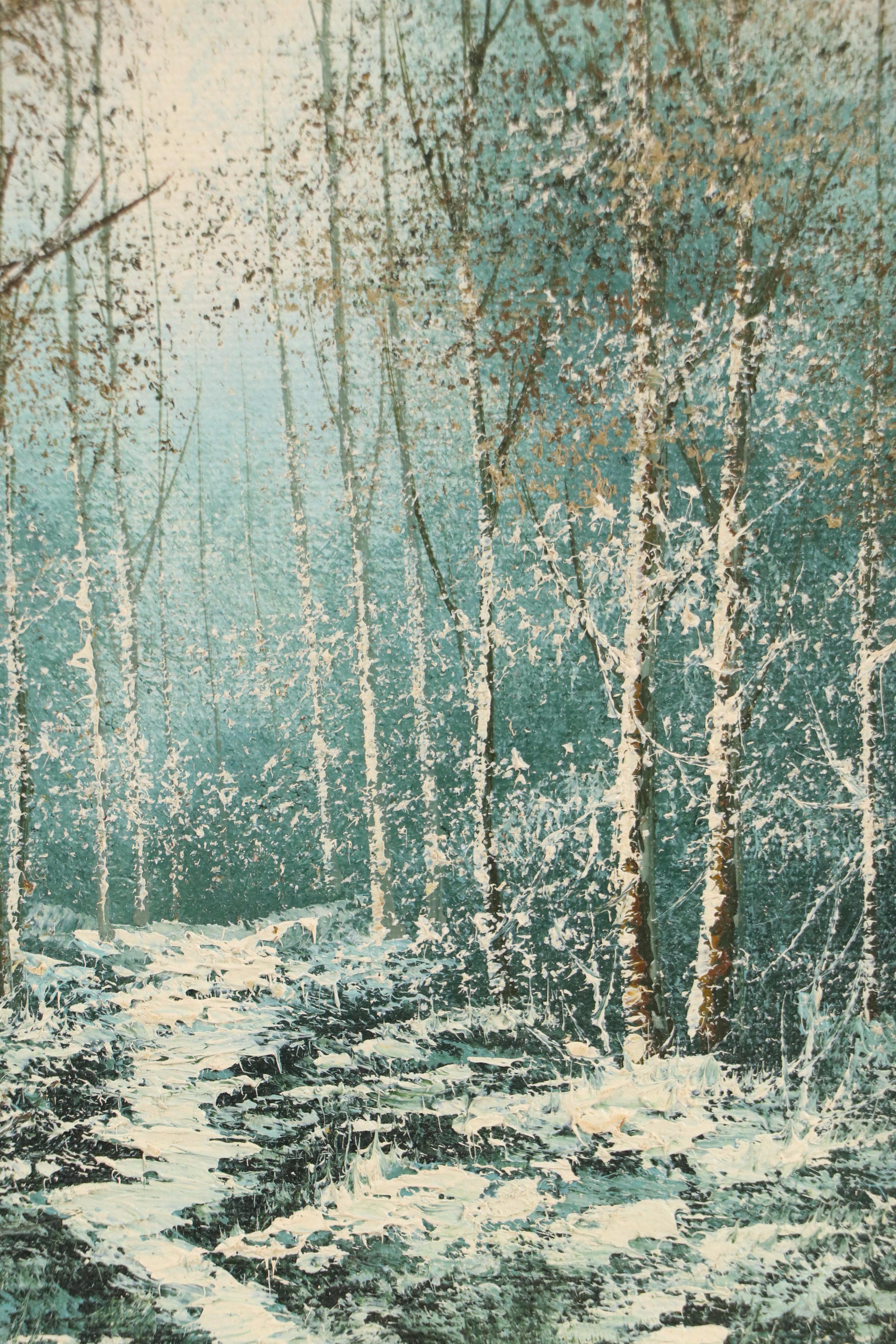 Carl Madden Oil Painting of Snowy Woodland Landscape, 20th Century