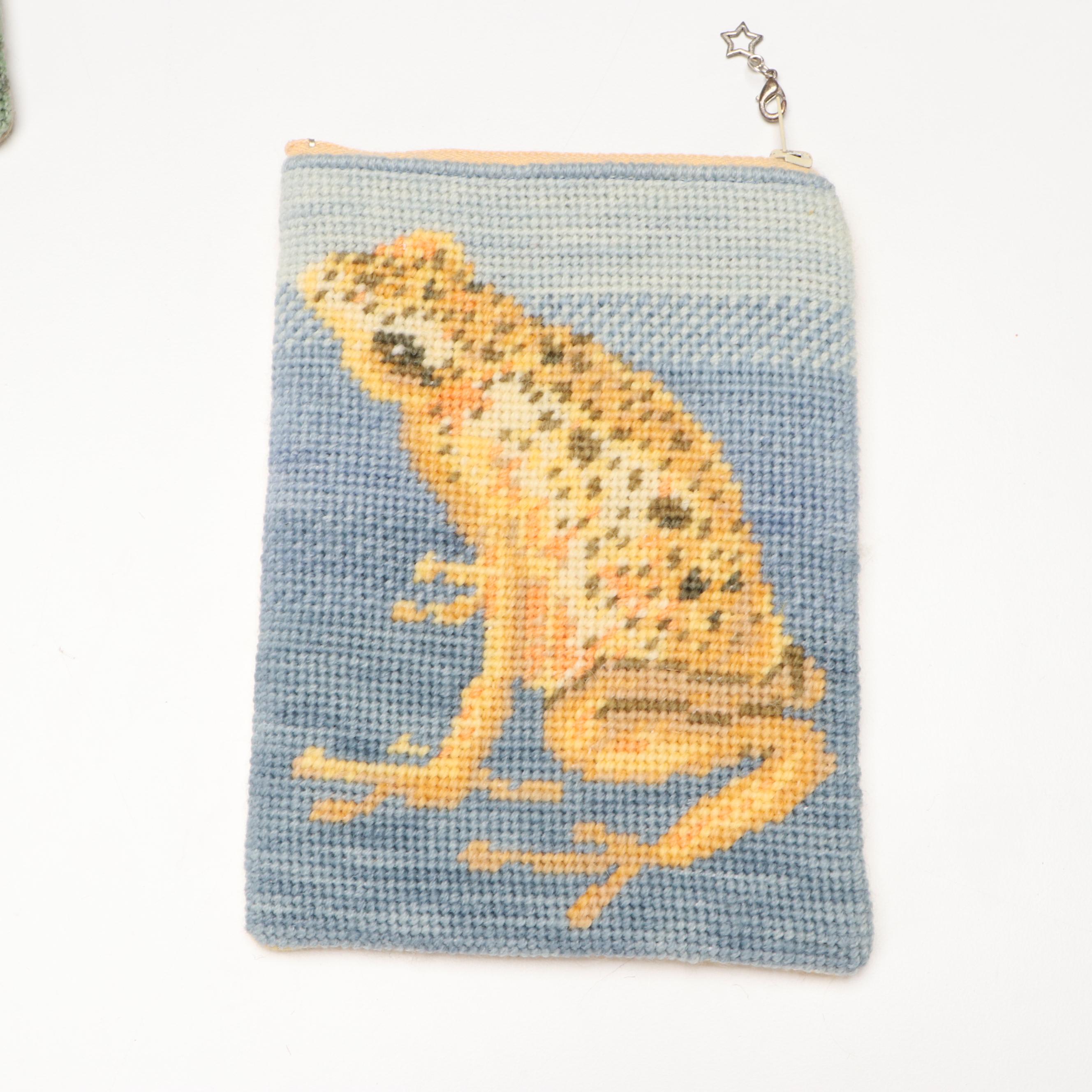 Indian Mosaic Bone Inlay and Wood Box, Needlepoint Pouches and Other Décor