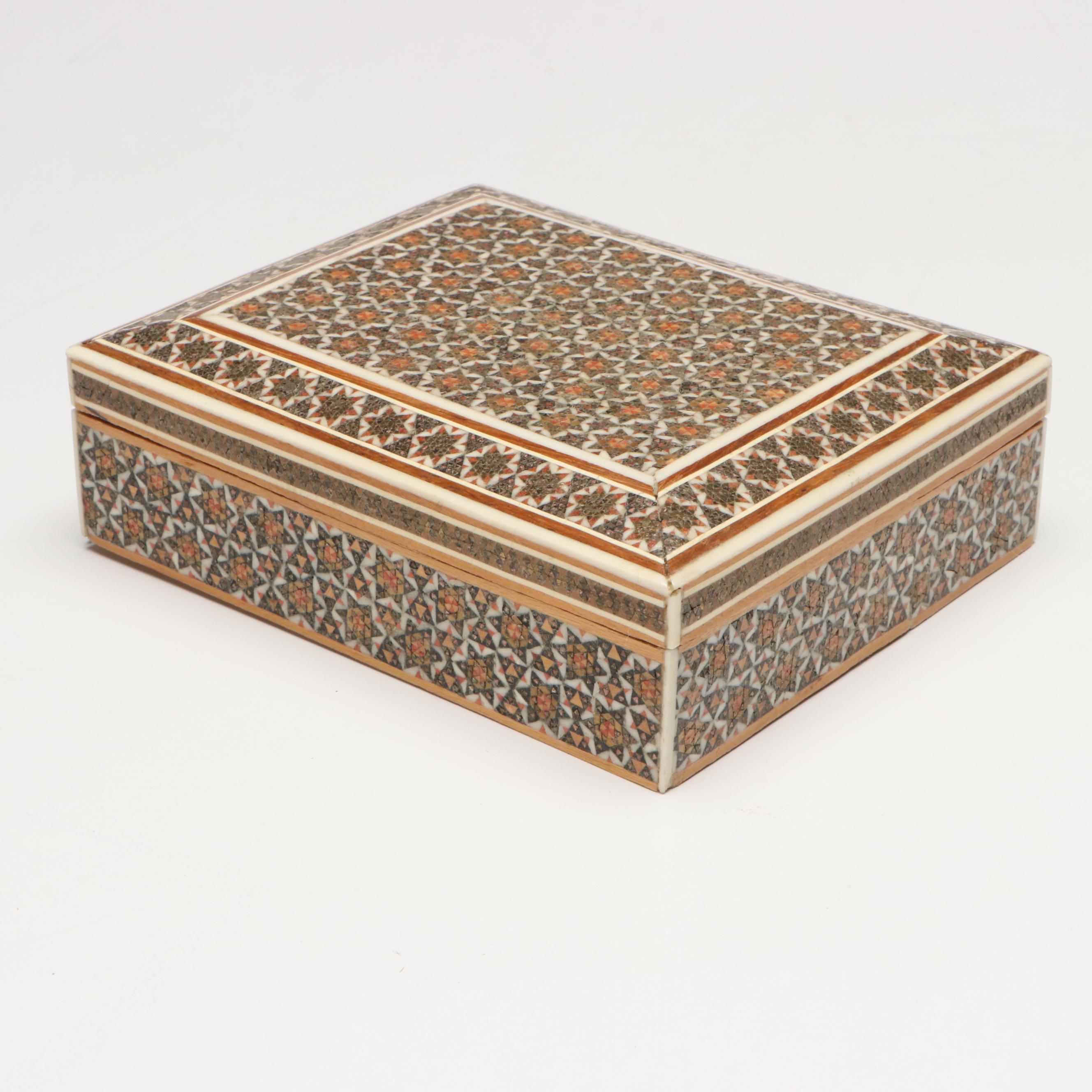 Indian Mosaic Bone Inlay and Wood Box, Needlepoint Pouches and Other Décor