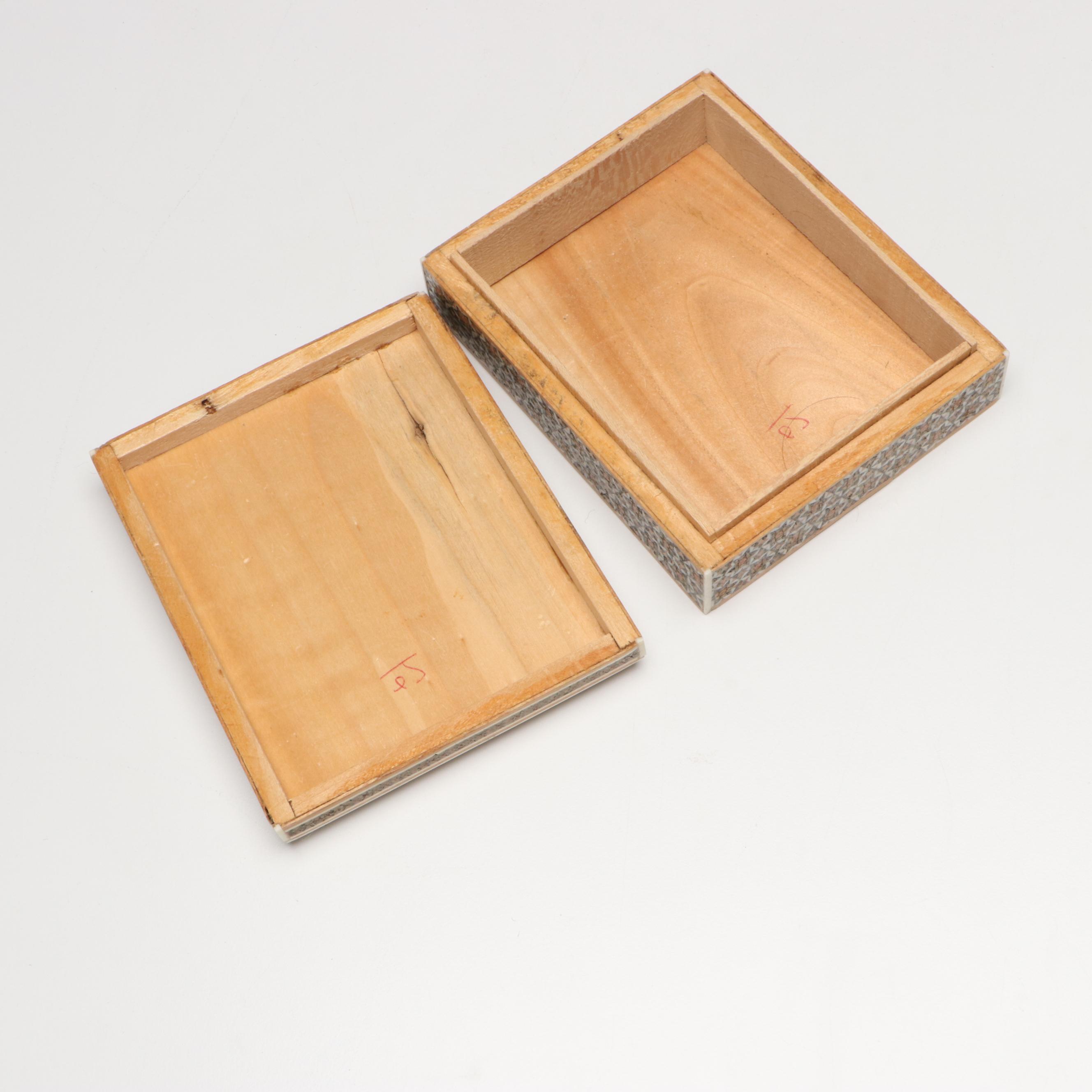 Indian Mosaic Bone Inlay and Wood Box, Needlepoint Pouches and Other Décor