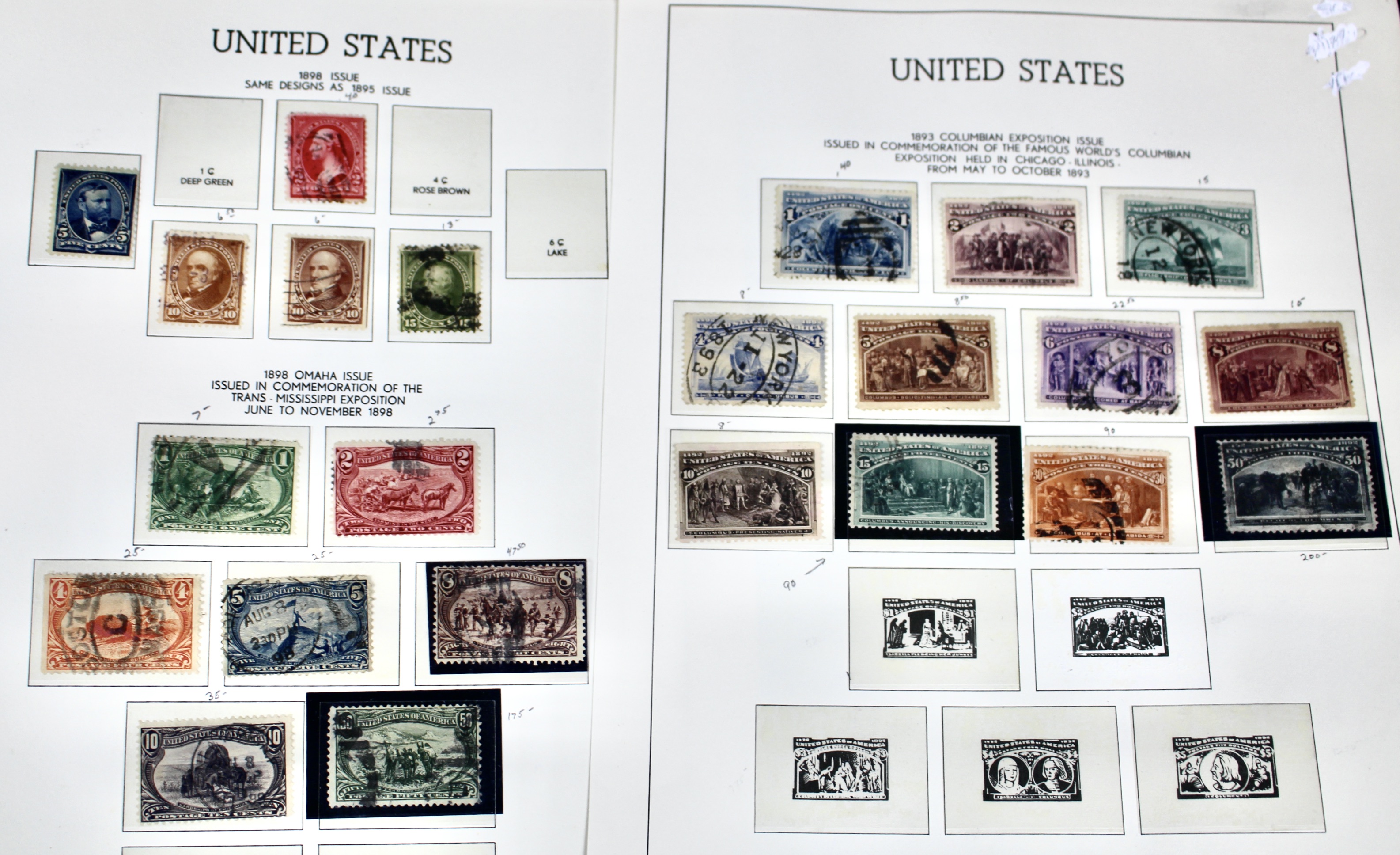 Used Columbian and Trans-Mississippi U.S. Postage Stamps, 1890s