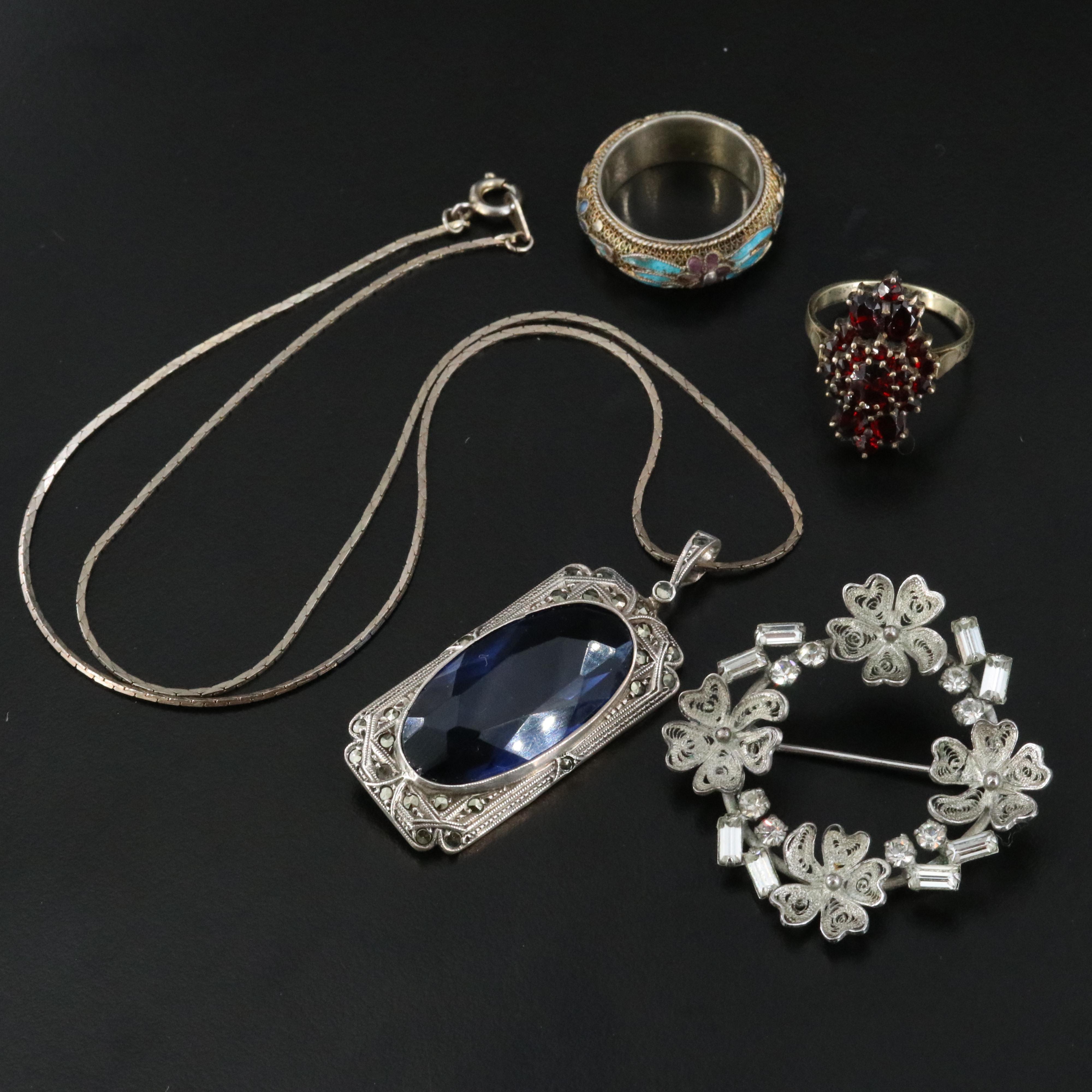 Sterling Jewelry Collection Including Carl-Art Inc, Chinese Cloisonné & Garnet